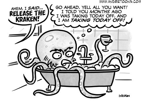 release the kraken business cartoon