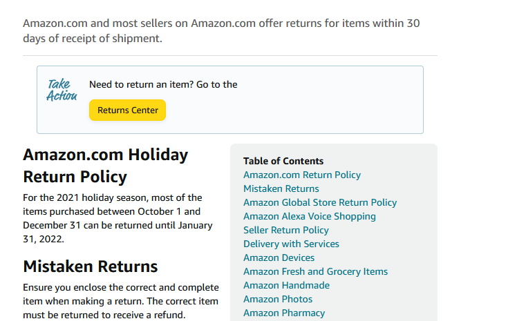 Amazon return policy