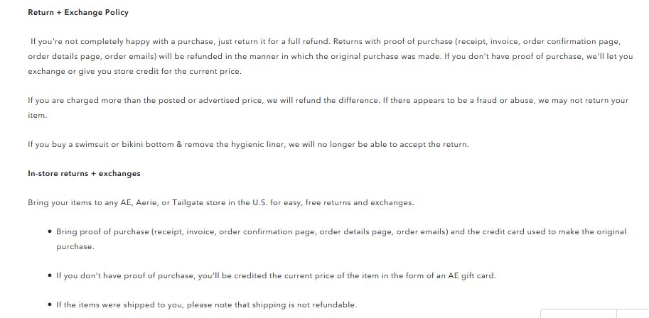 Amerian Eagle return policy