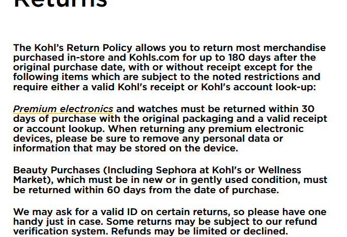 Kohls return policy