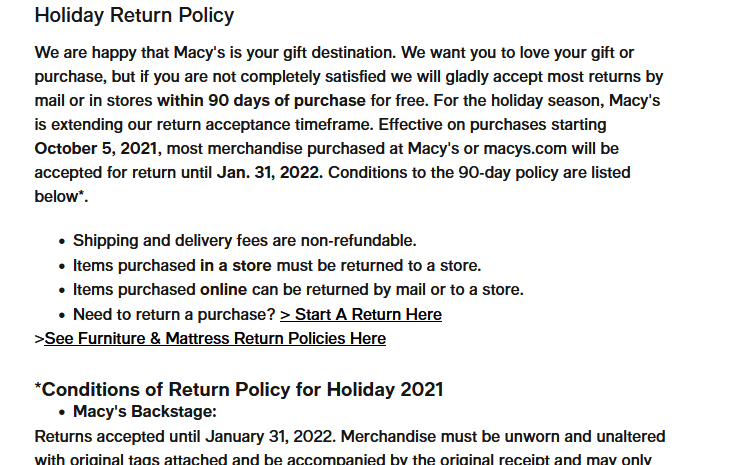 Macys return policy