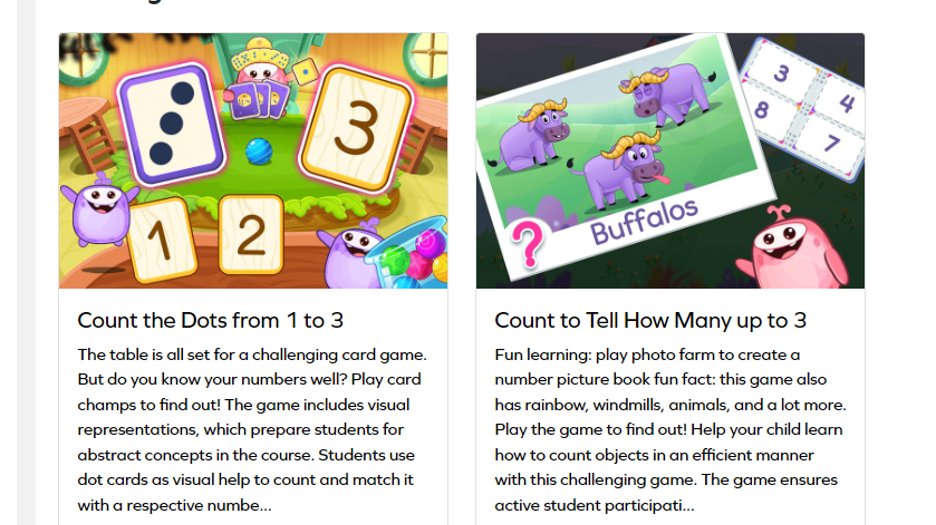 A screenshot showing two counting games for preschoolers.