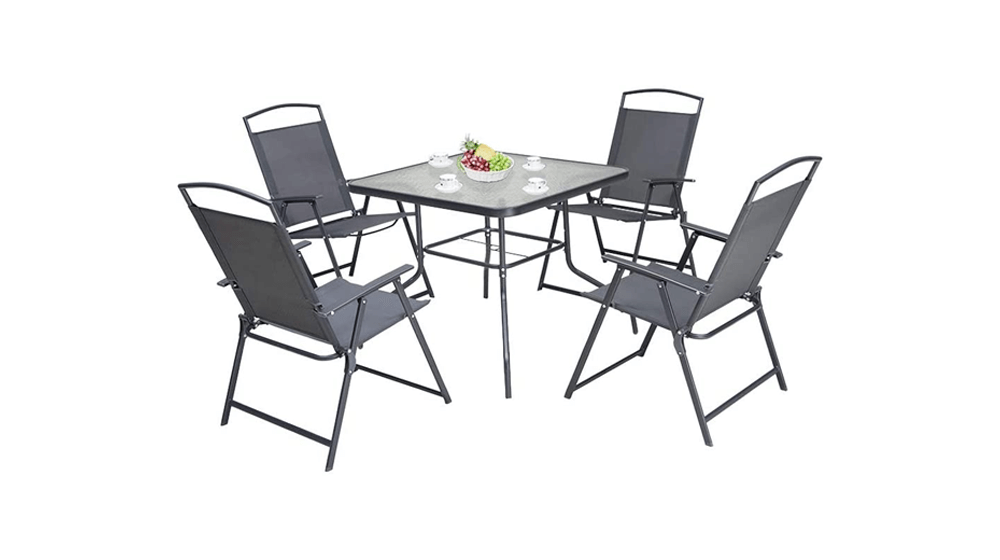Patio Dining Set of 5,Square Glass Table
