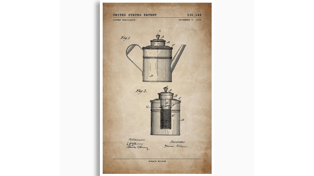 Coffee Percolator Patent Poster; Kitchen Decor