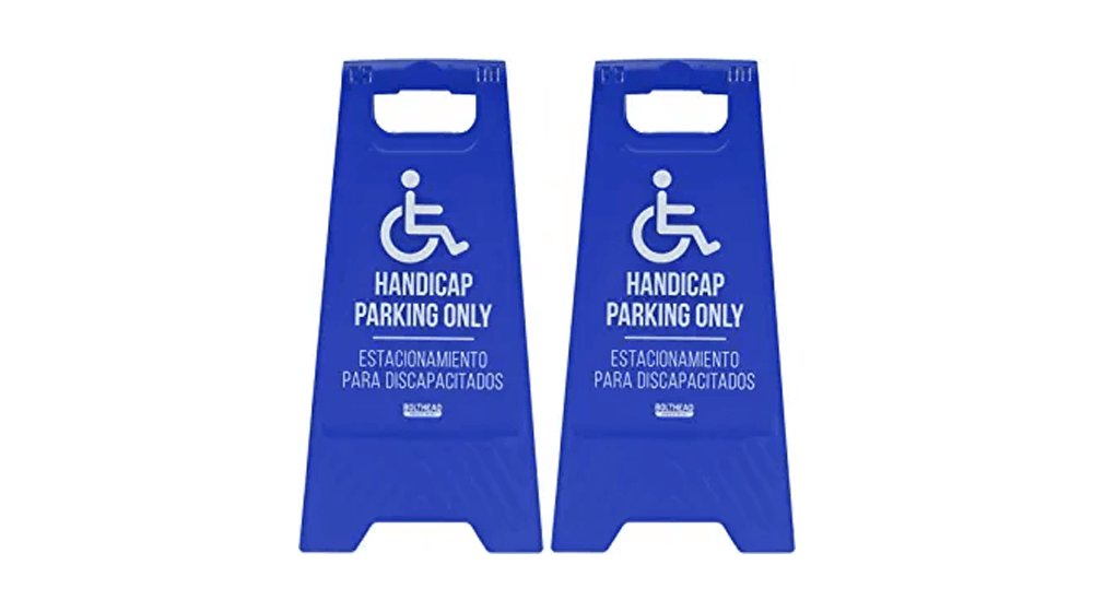 Handicap Parking Only Floor Signs - Bilingual Double-Sided, Portable