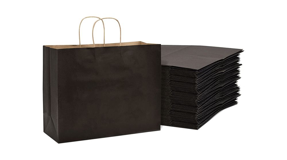 Paper Bags with Handles - 16x6x12 Inch 100 Pack Extra Large Black Gift Bags