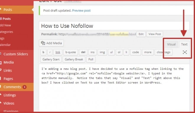 What is nofollow- inerting it using WordPress Text Editor