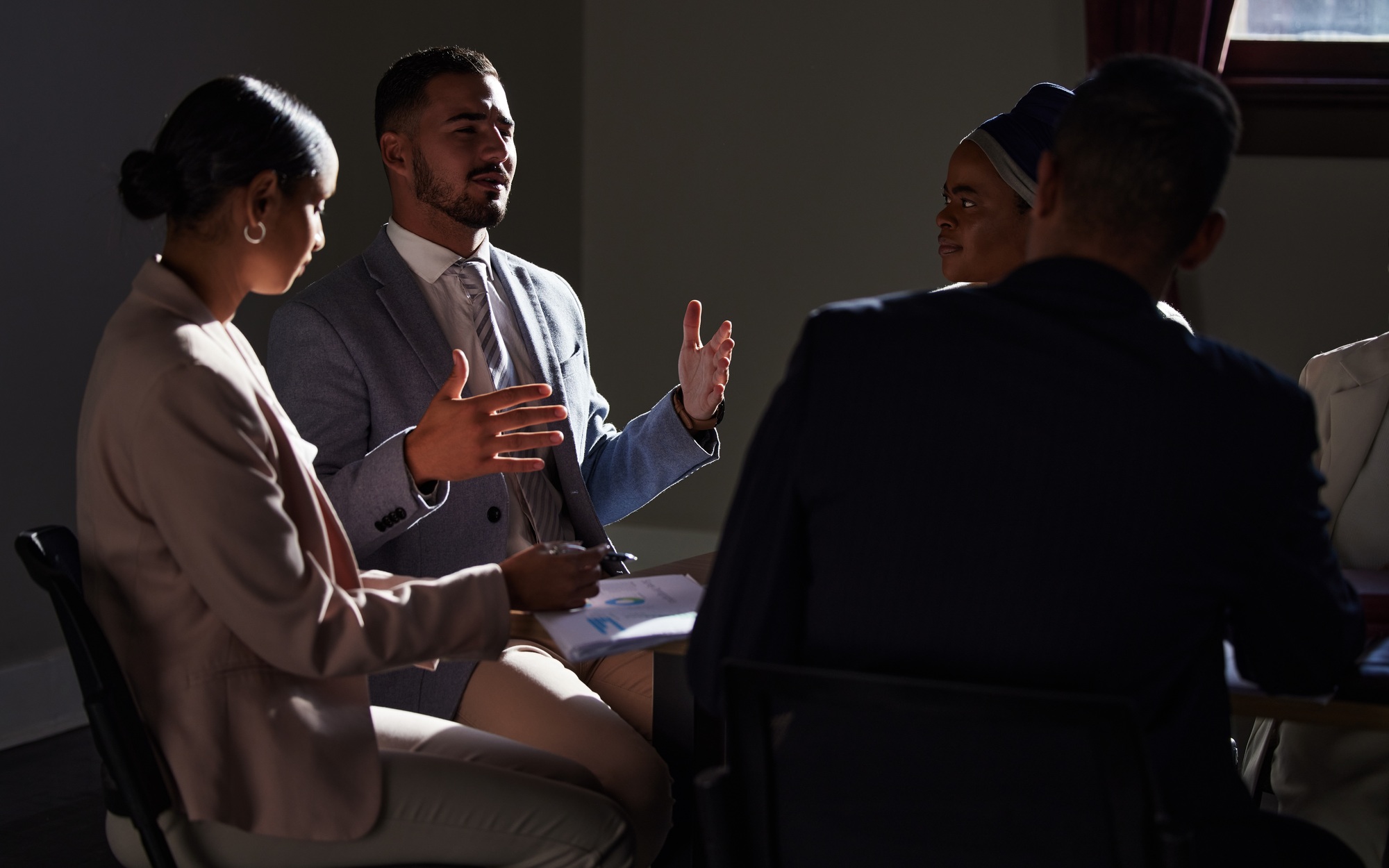Business people, leader and idea in meeting for goal, vision or startup, company or integration in
