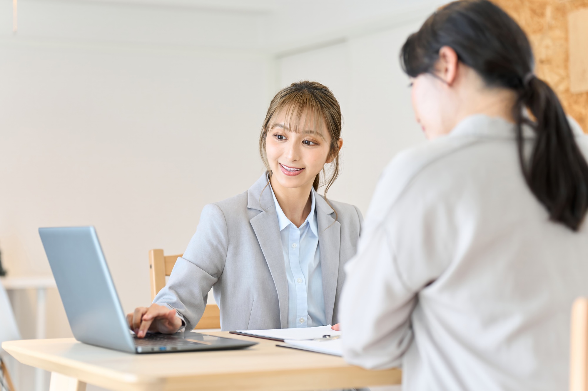 Business woman doing door-to-door sales