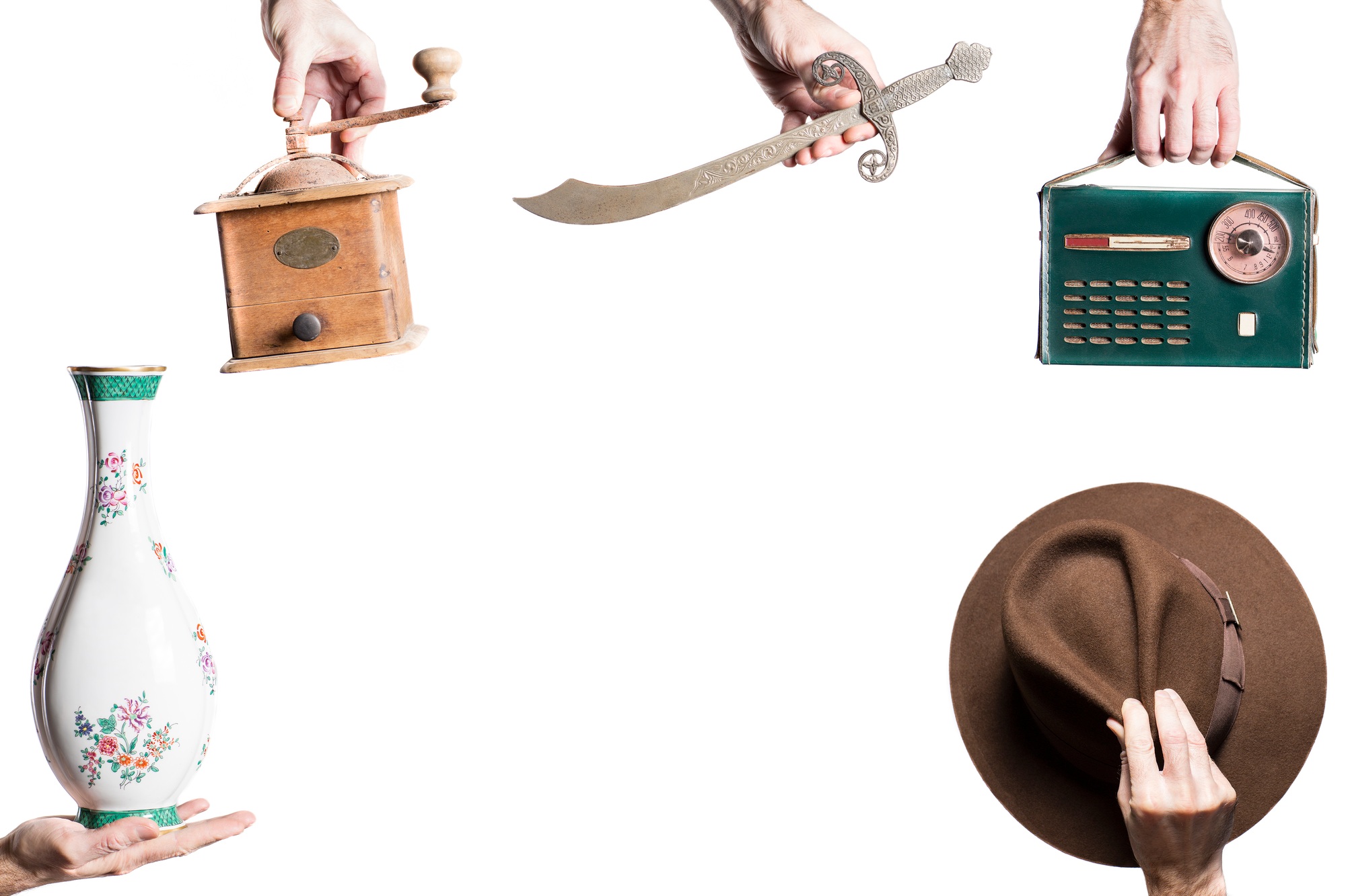 isolated set of objects for an antique market