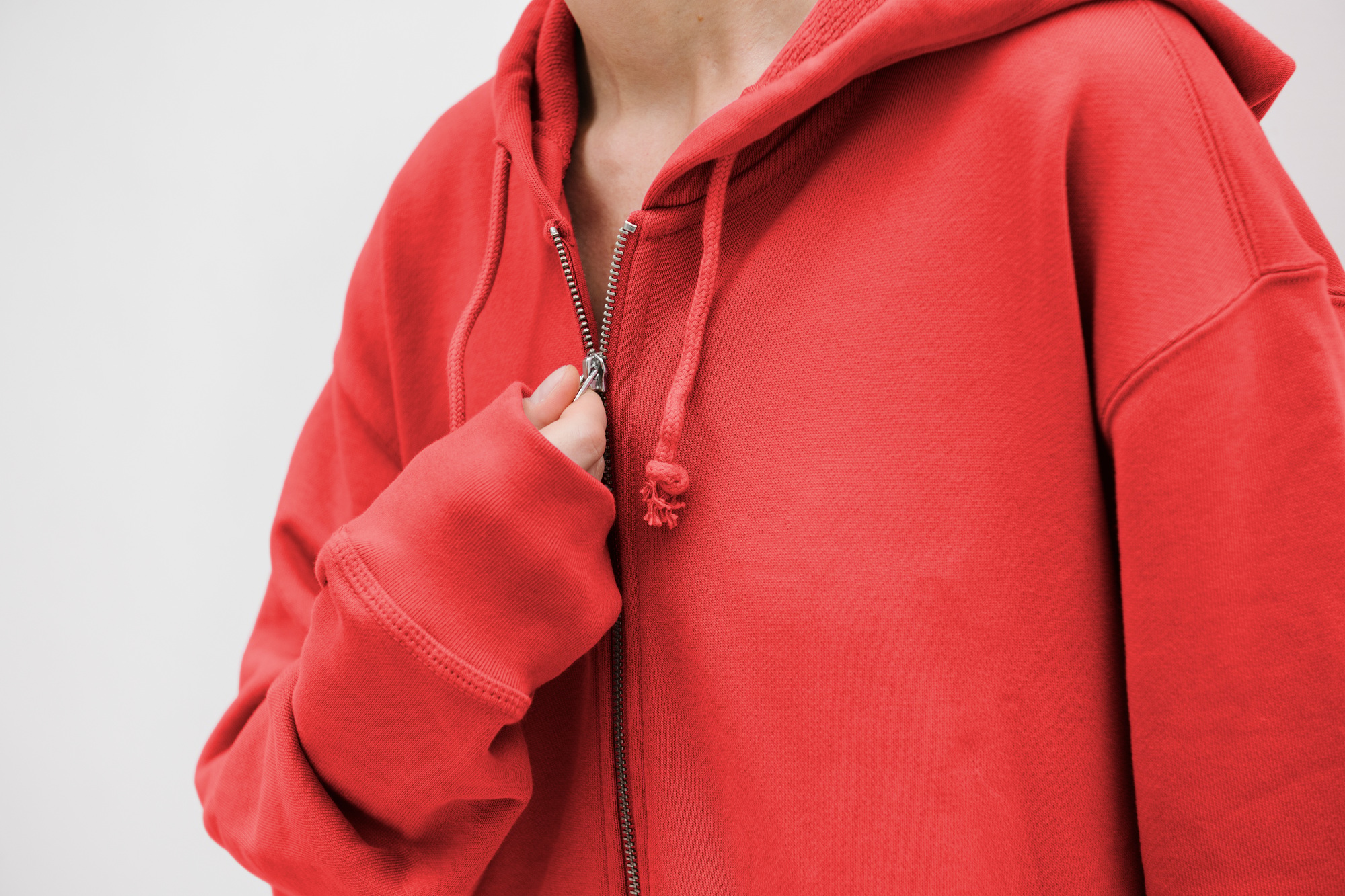 Model wearing a hoodie