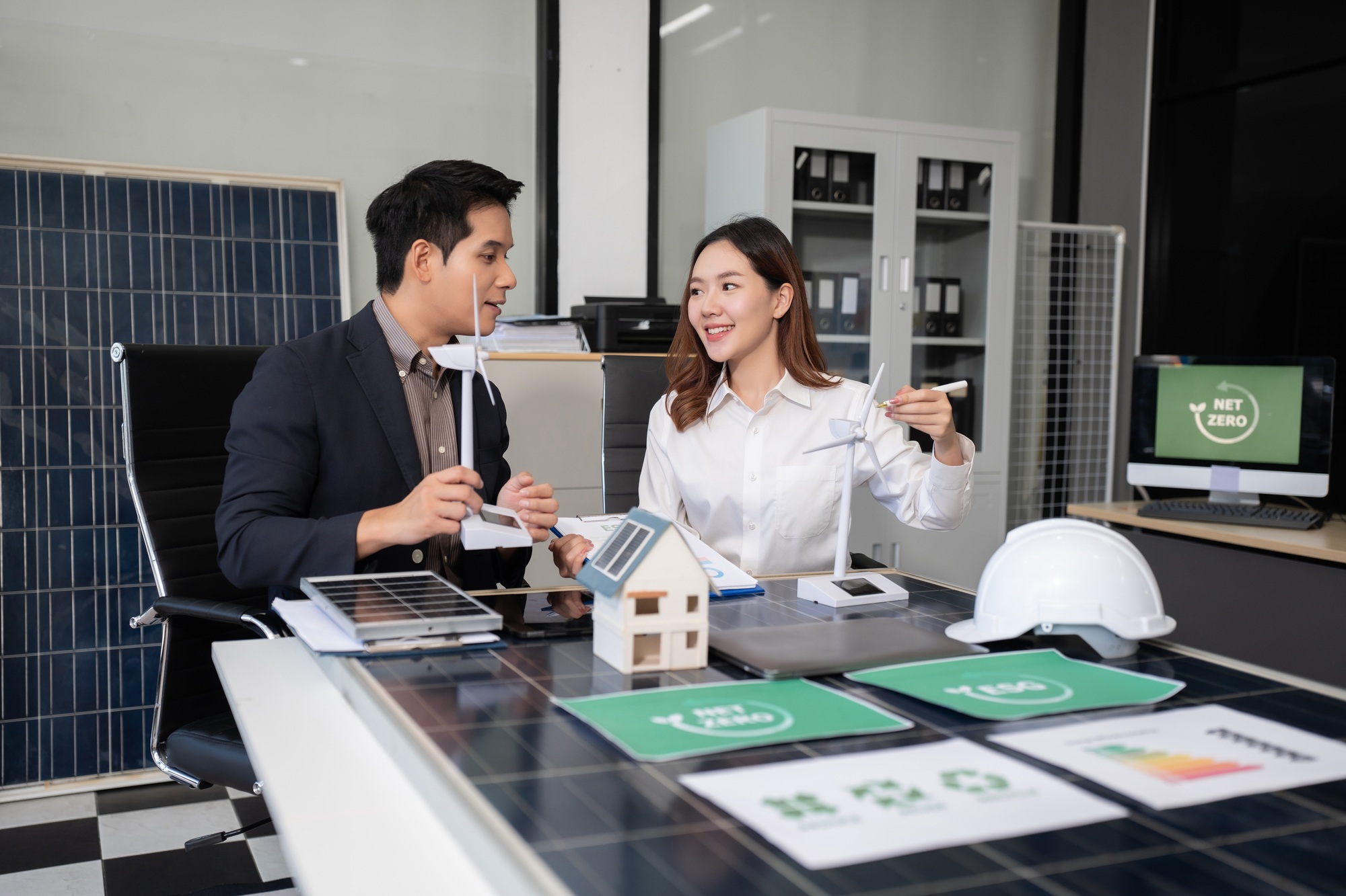 Sustainable development with renewable energy solutions, ecology concept, green business.