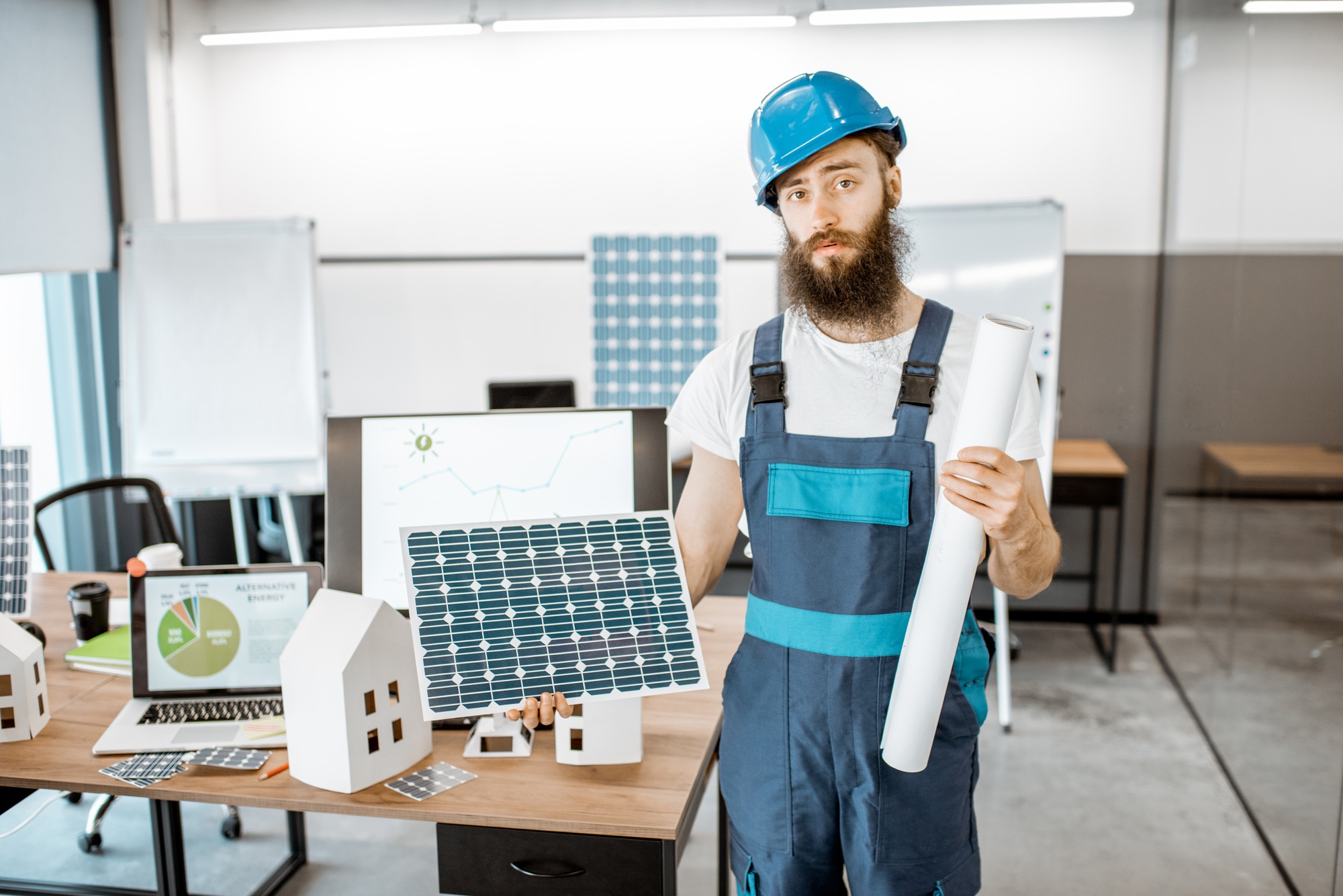 Worker in the alternative energy design office