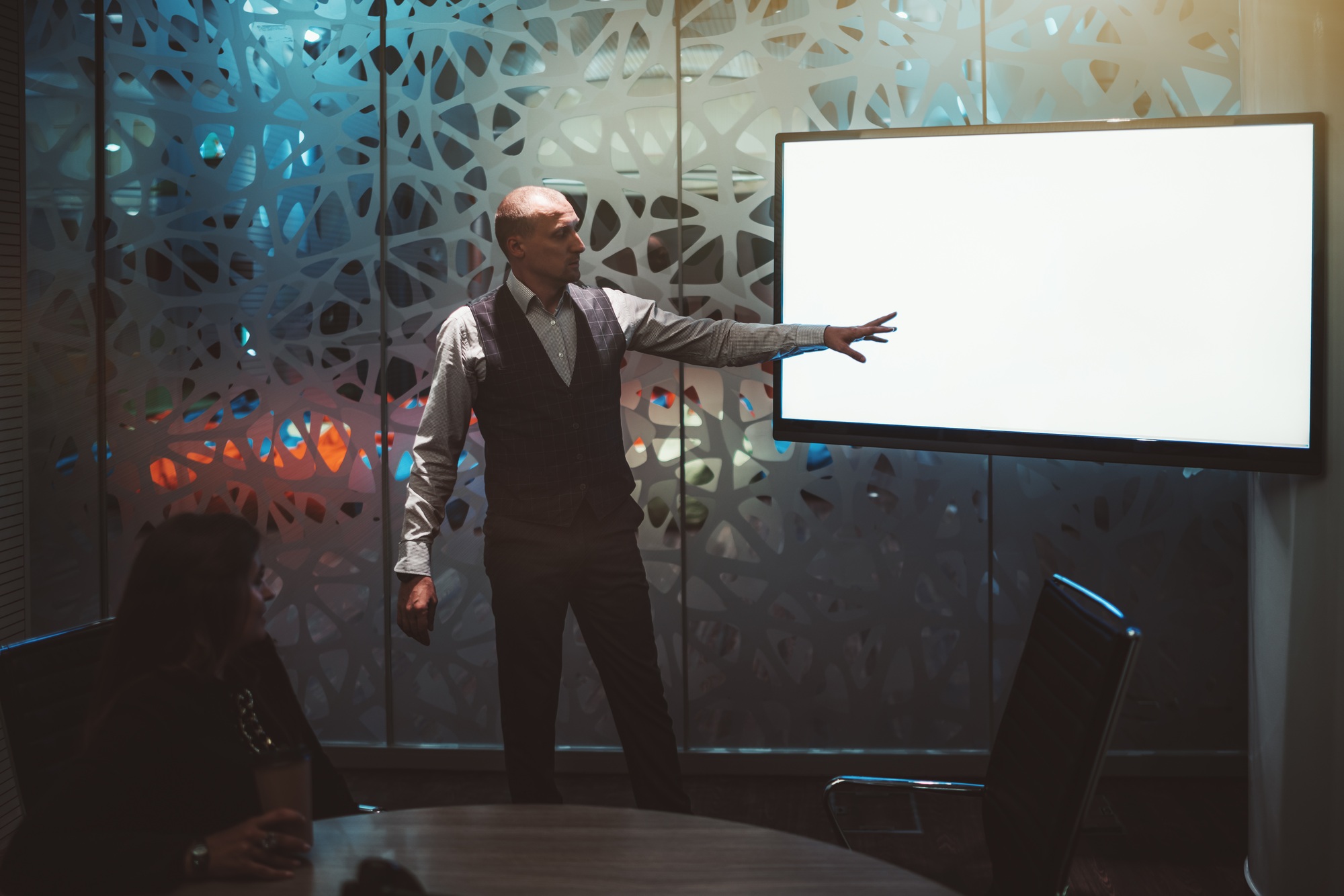 Business meeting in a dark boardroom