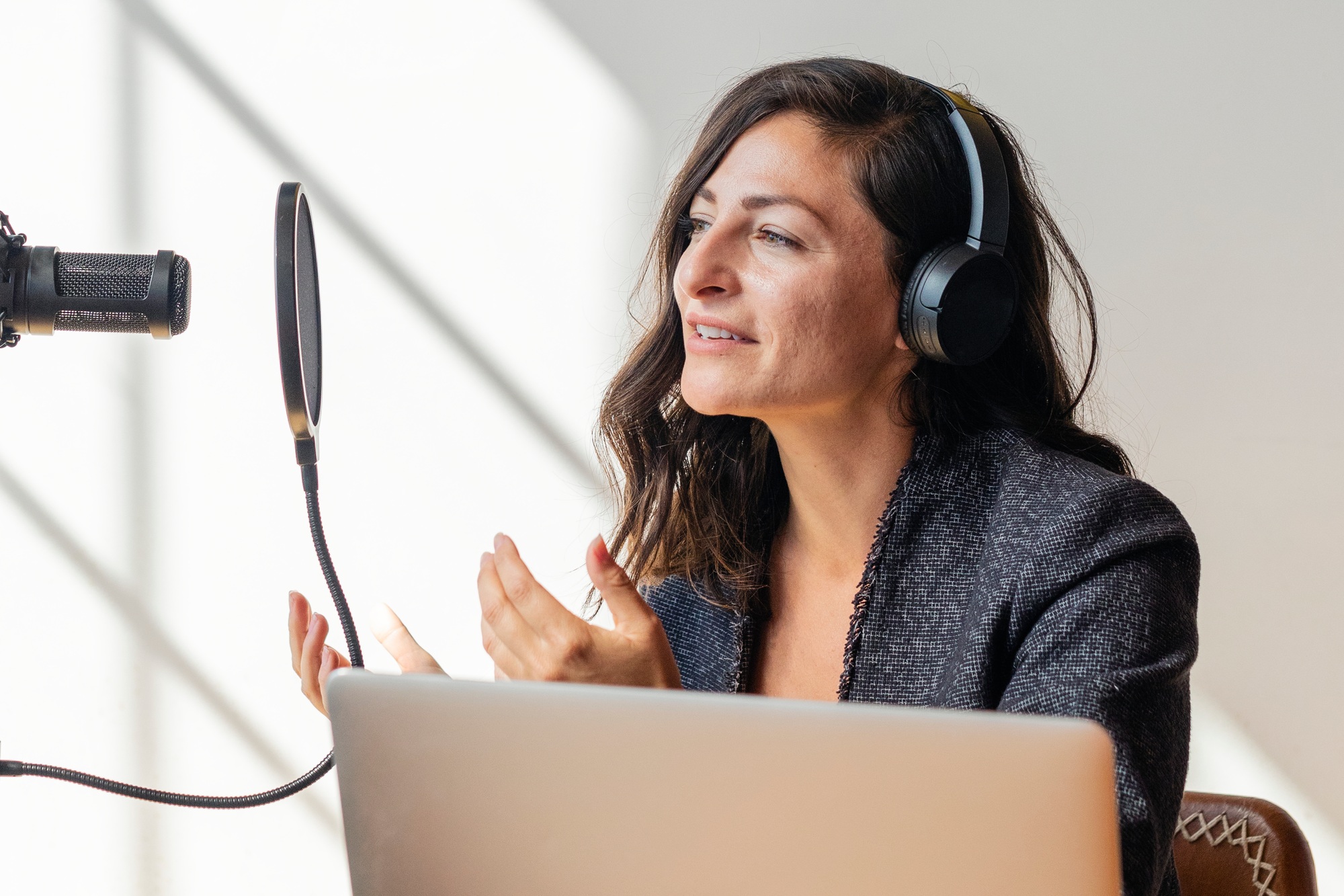 Businesswoman interviewed for a podcast