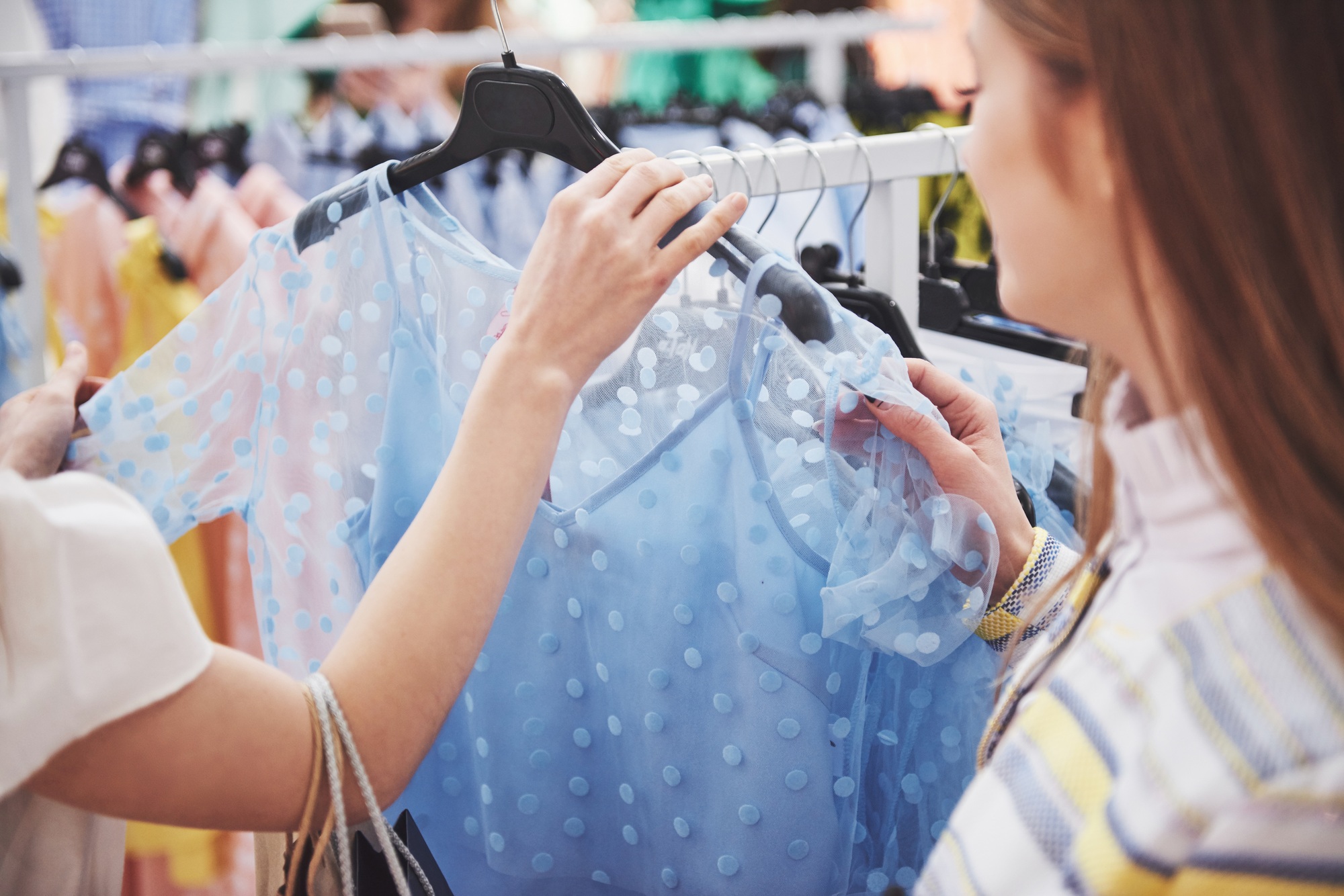 Clothes Shop Costume Dress Fashion Store Style Concept. Shopping with bestie
