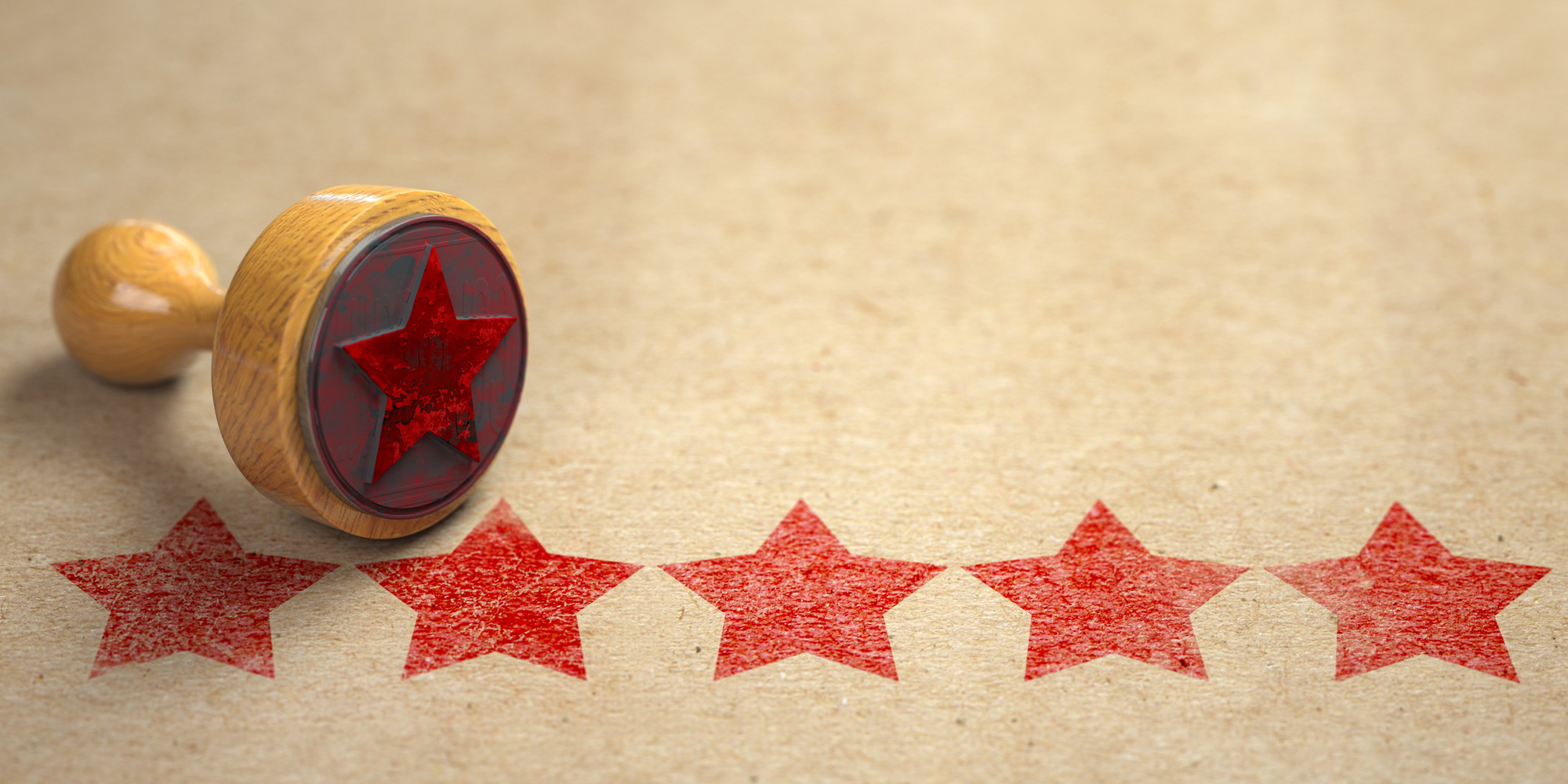 Five stars printed on craft paper with stamp.