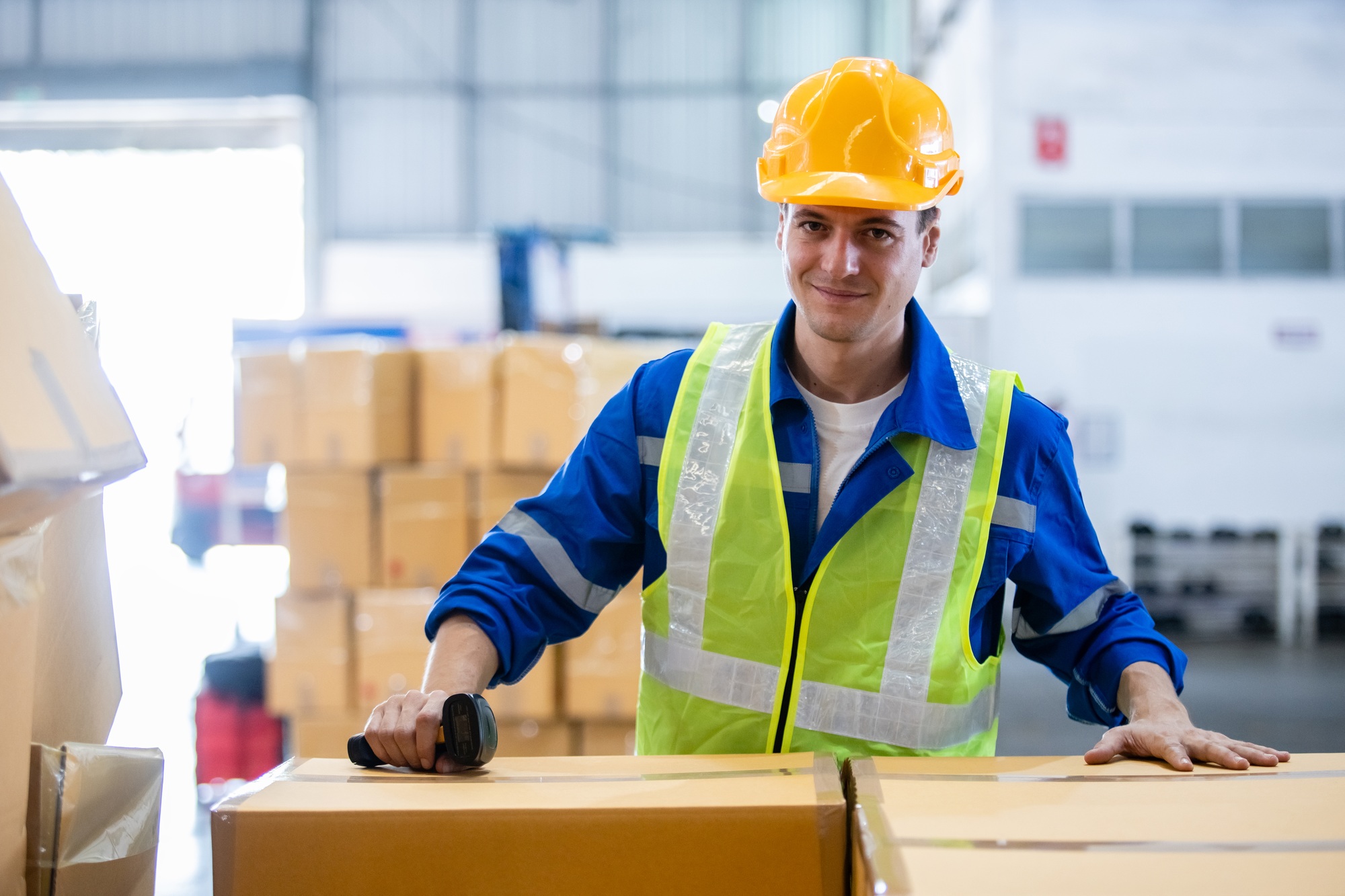 Male worker storehouse logistic storage product.