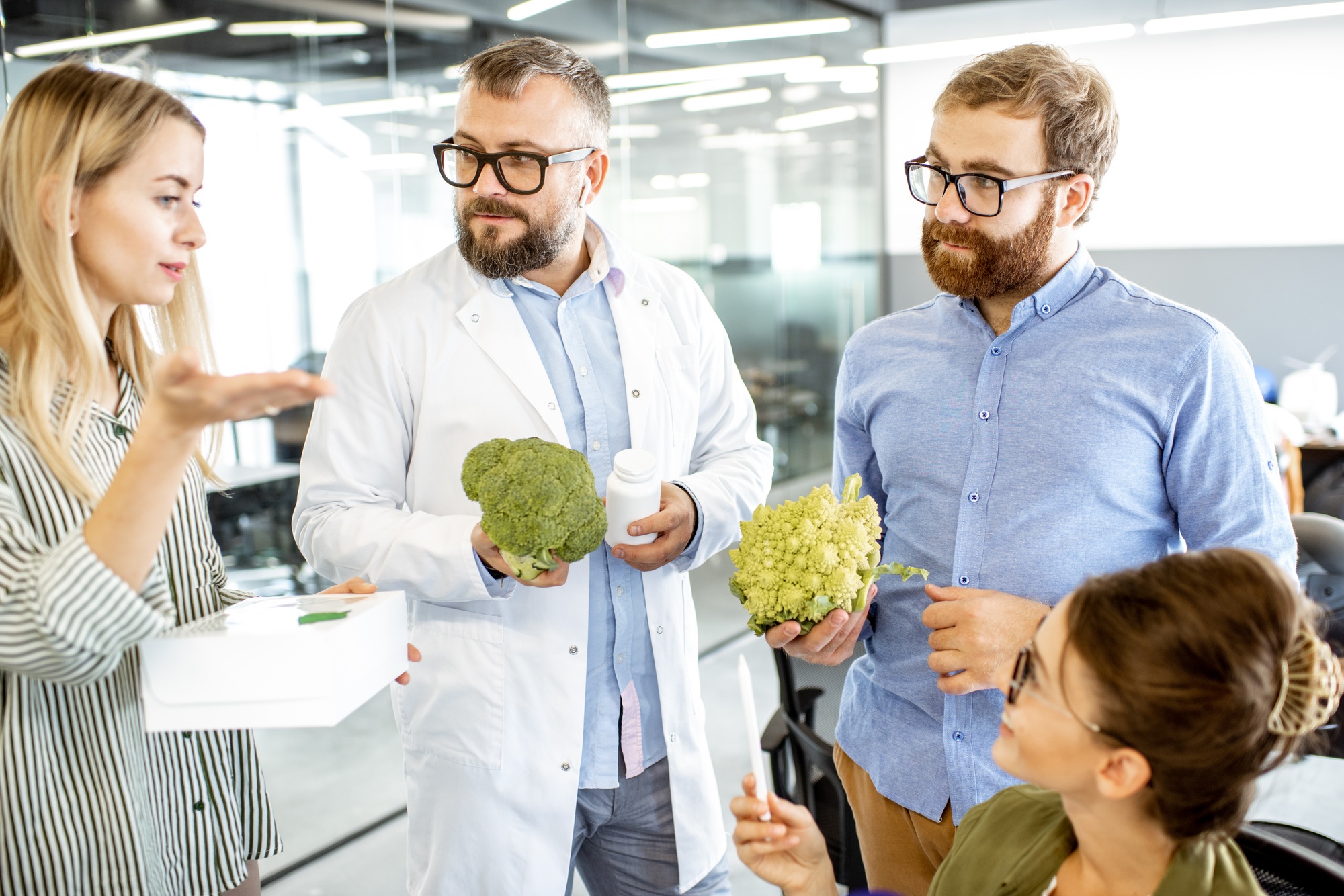 People developing a new food product in the office