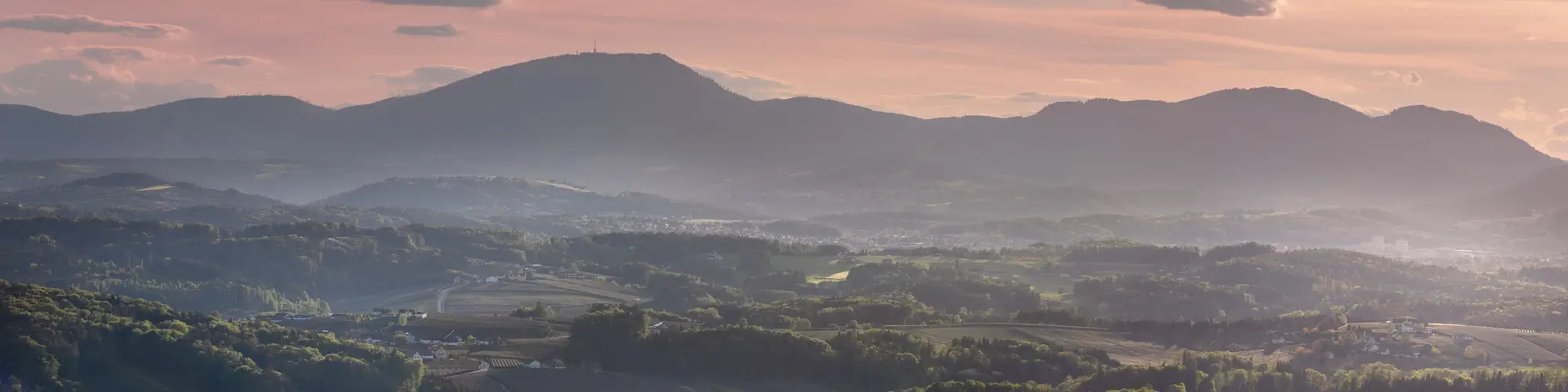 Universal Linkedin banner with alpine valley landscape at sunset