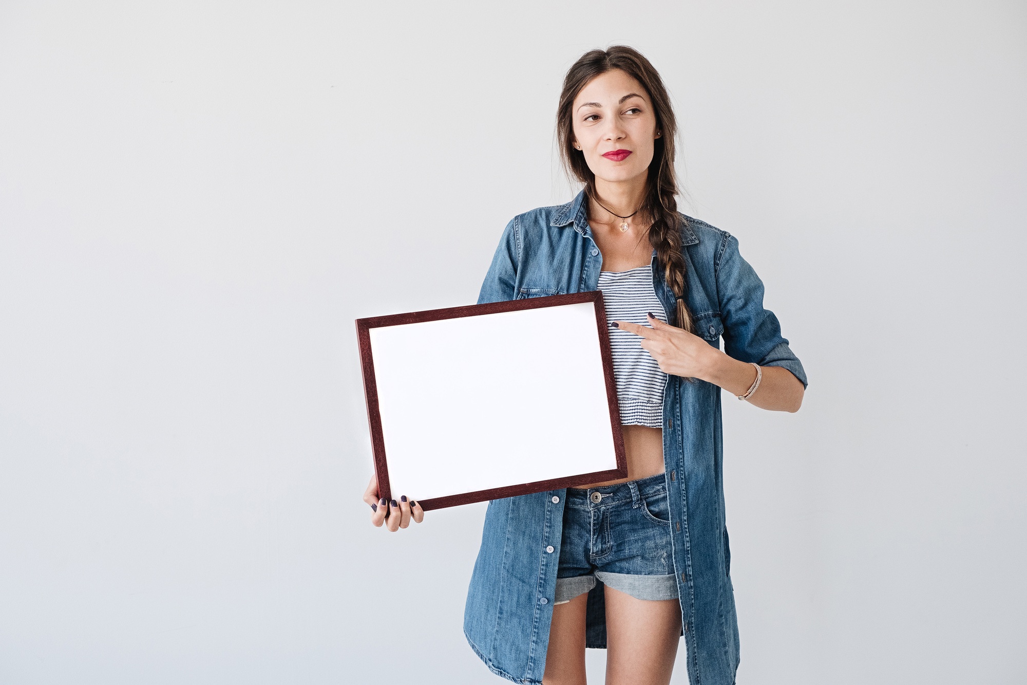 Woman with advertising frame