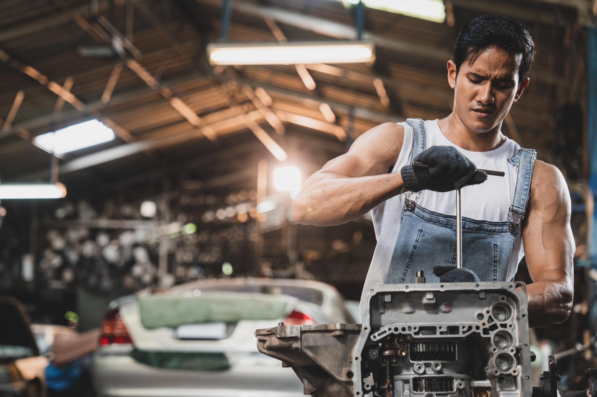 auto garage and car automobile maintenance station concept, automotive mechanic technician