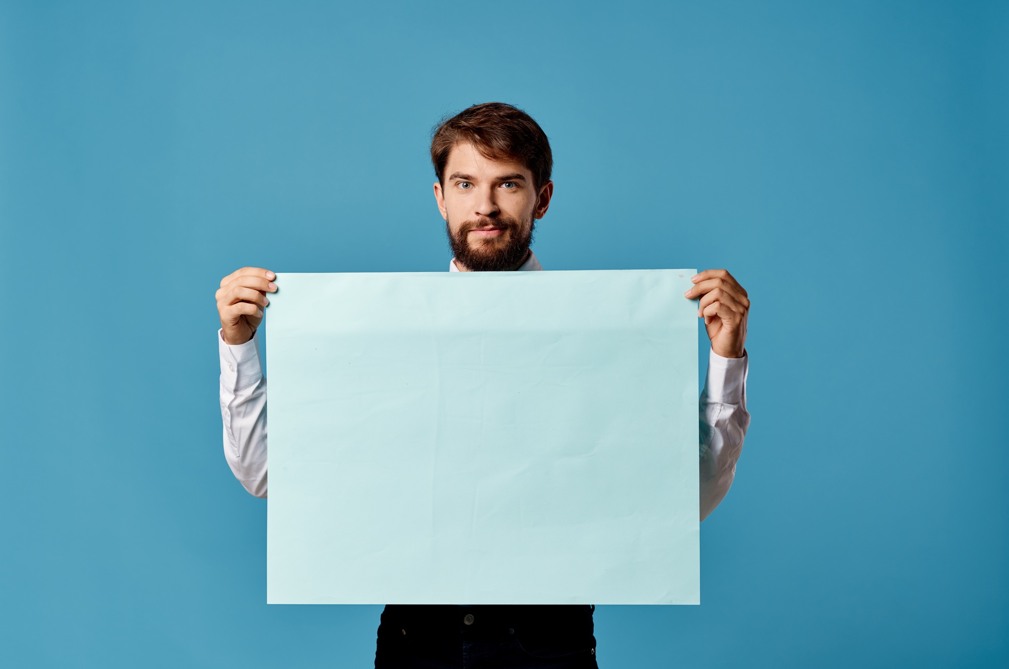 business man advertising banner job executive blue background