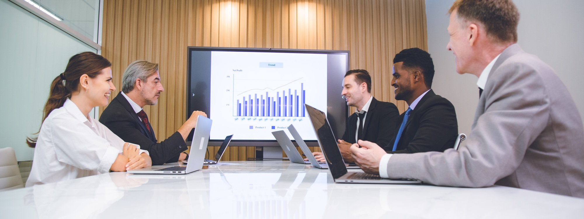 business manager working at office meeting. Smiling male hr hiring recruit at job interview