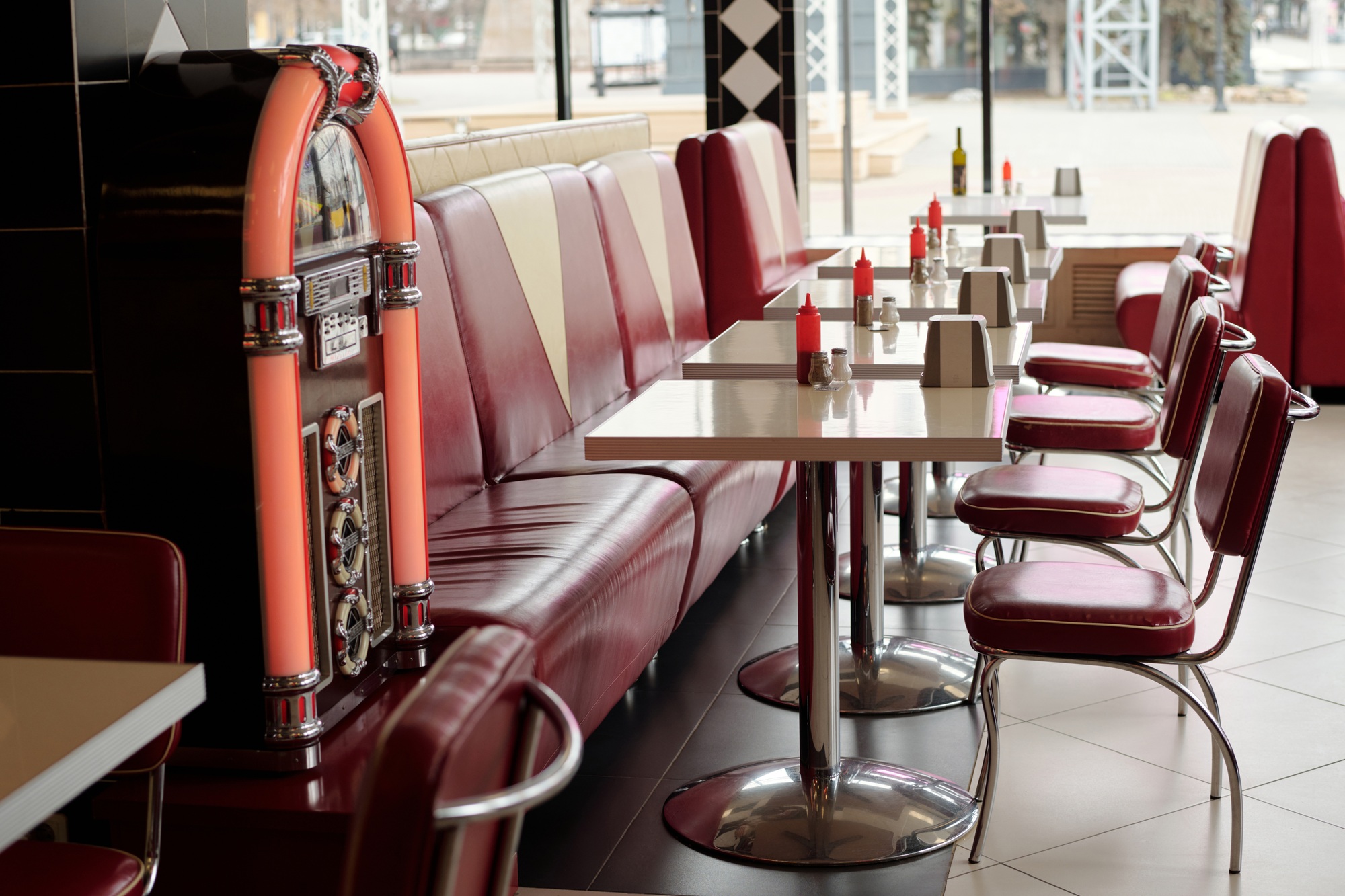 Dining Area in Retro Style Diner with Jukebox