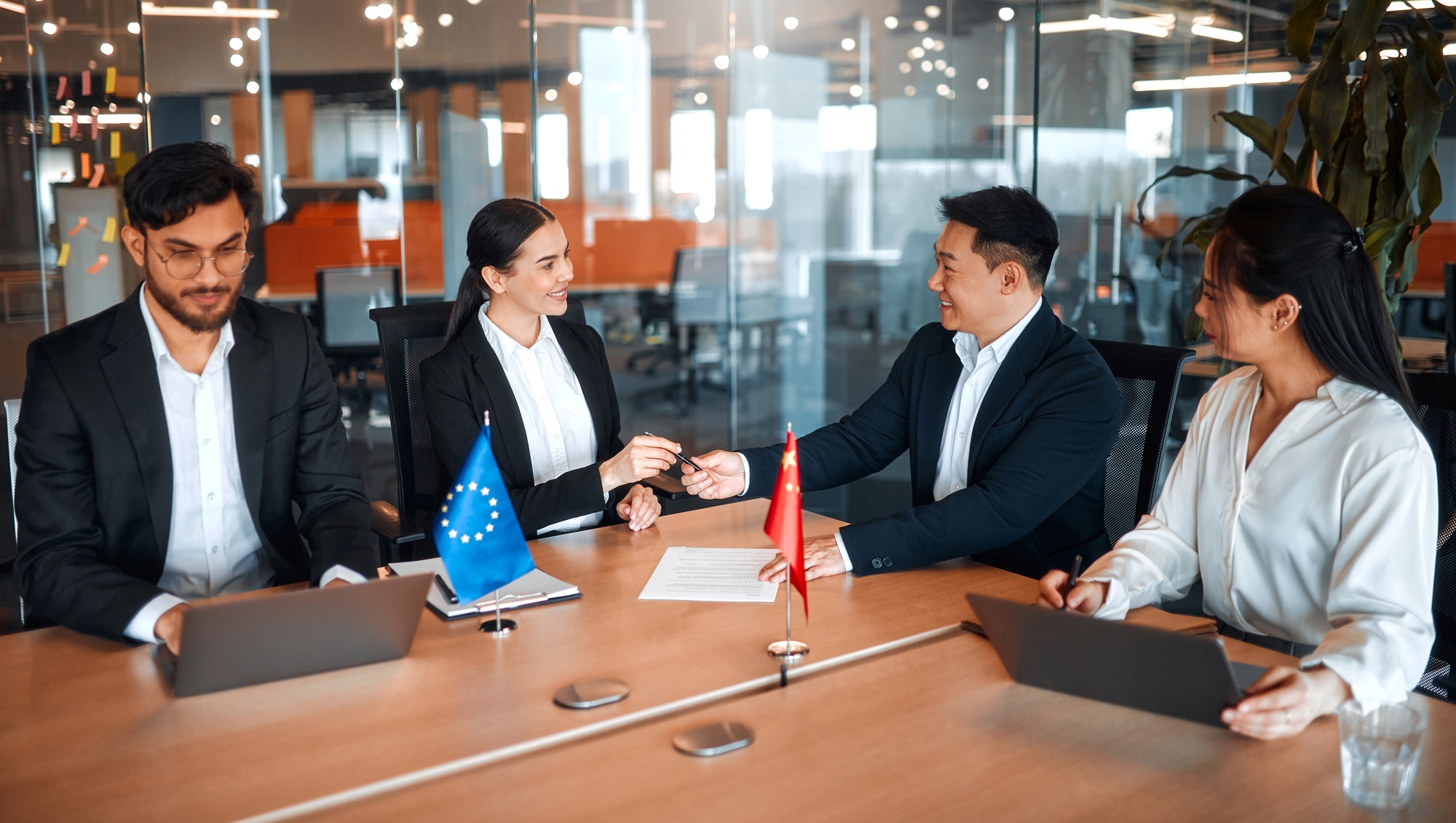 Diplomatic negotiations between countries in the office