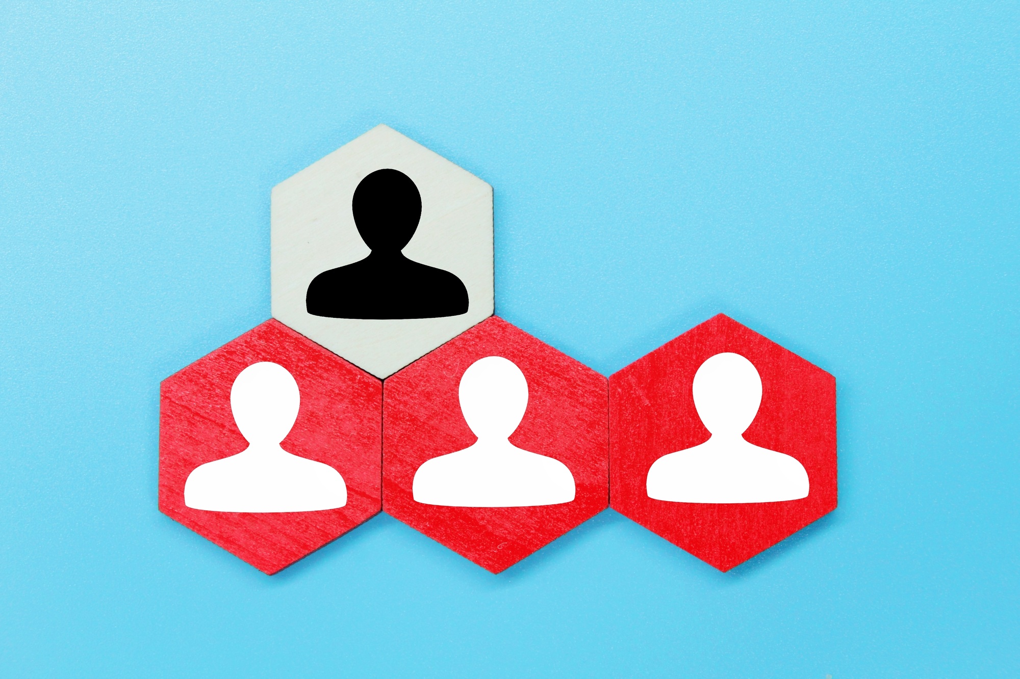 hexagon with employee selection icon. Recruitment and promotion.