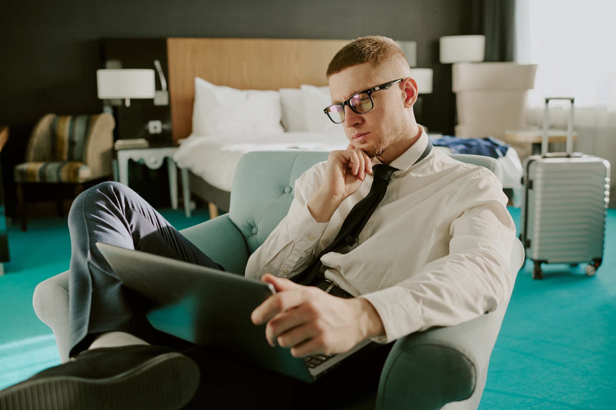 Hotel Guest Using Free Wi-fi