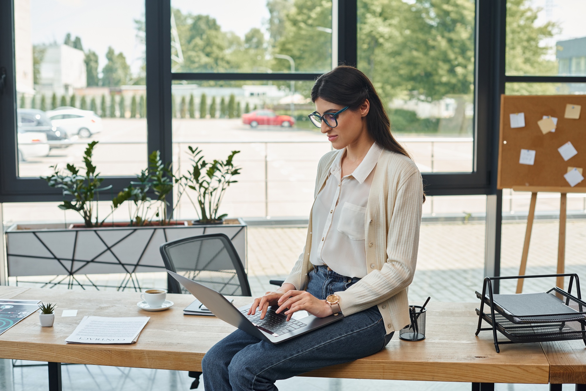 Modern businesswoman engaged in franchise work