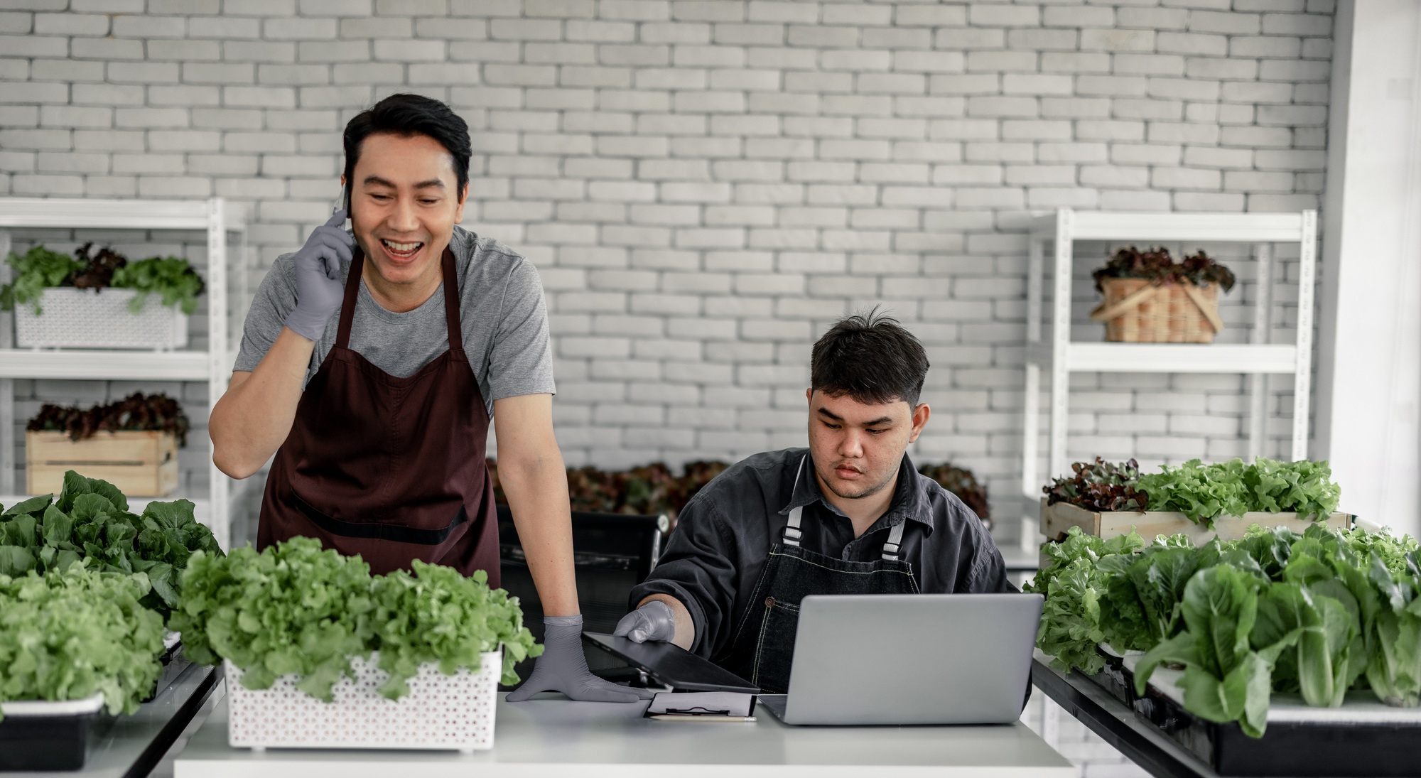 Veggie vendor and team rejoice in phone orders, promising income boost and chance for extra sales