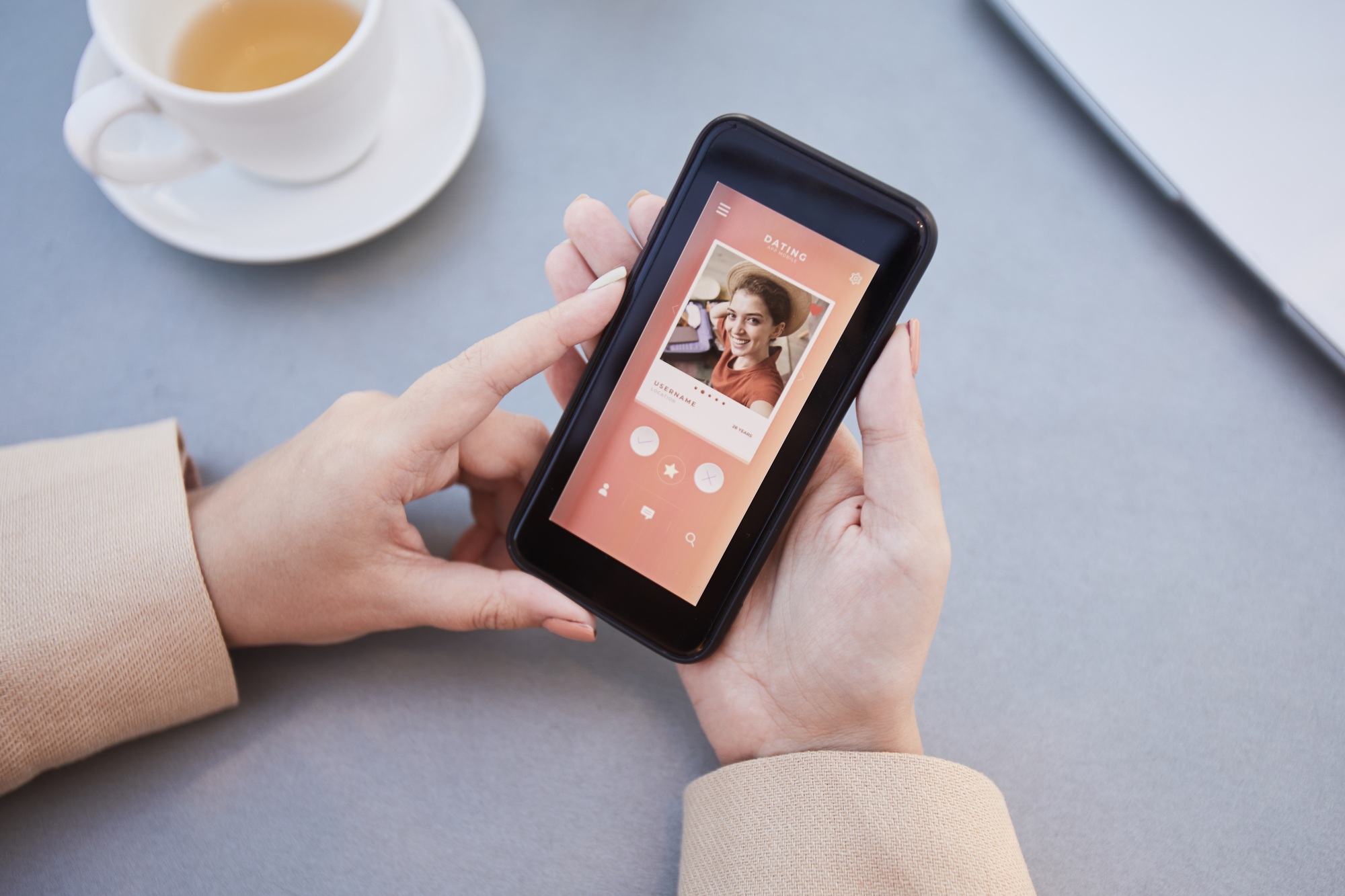 Woman using dating app on the phone