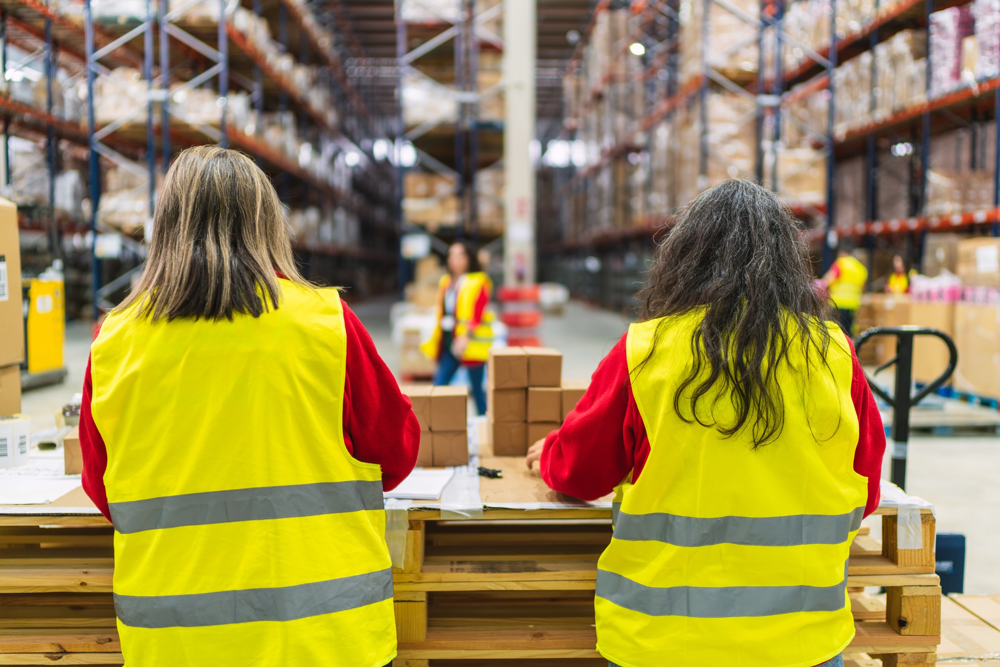 Warehouse workers managing inventory and logistics operations