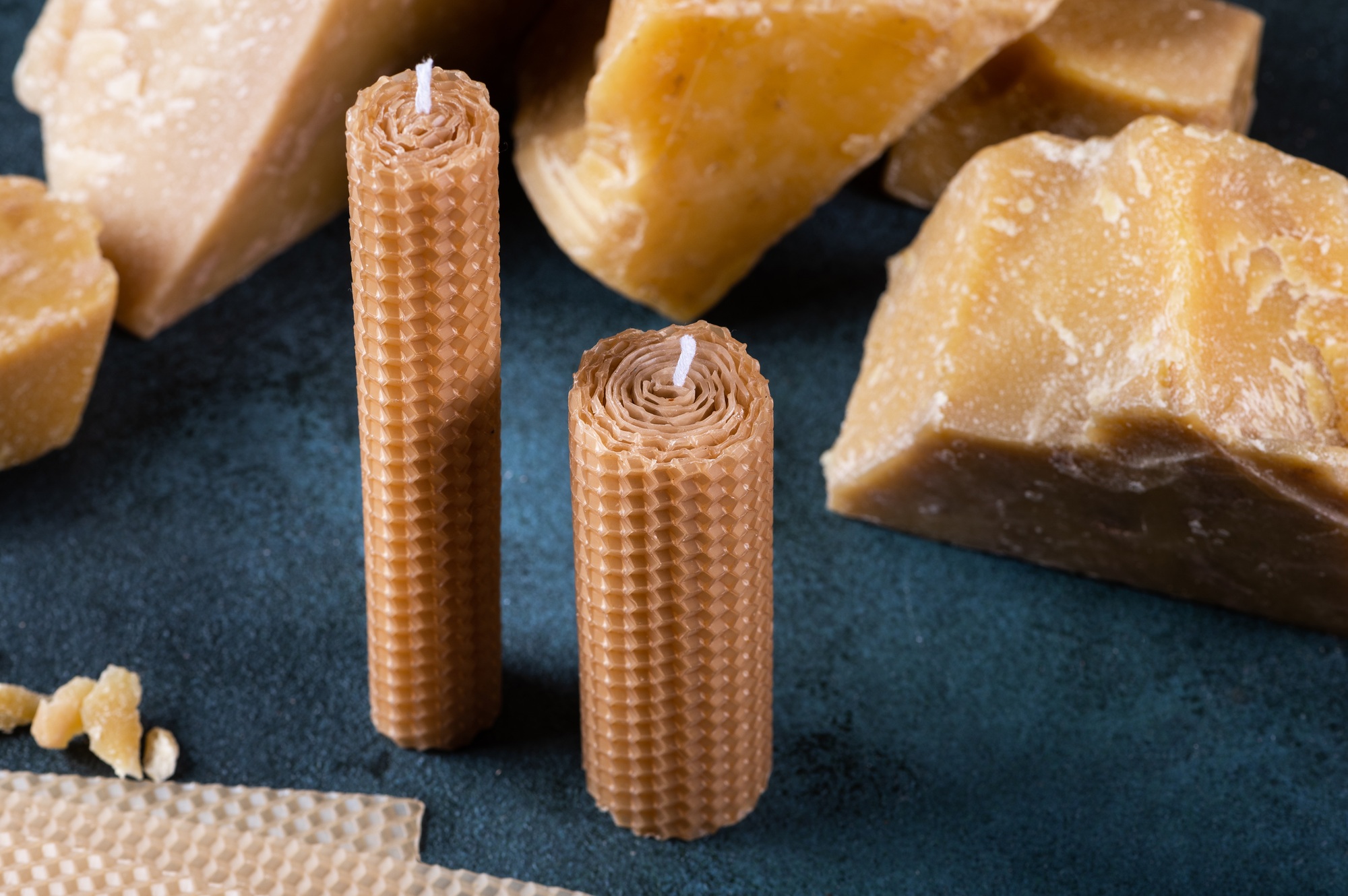 A handmade candle made of natural wax. Beeswax for homemade candles