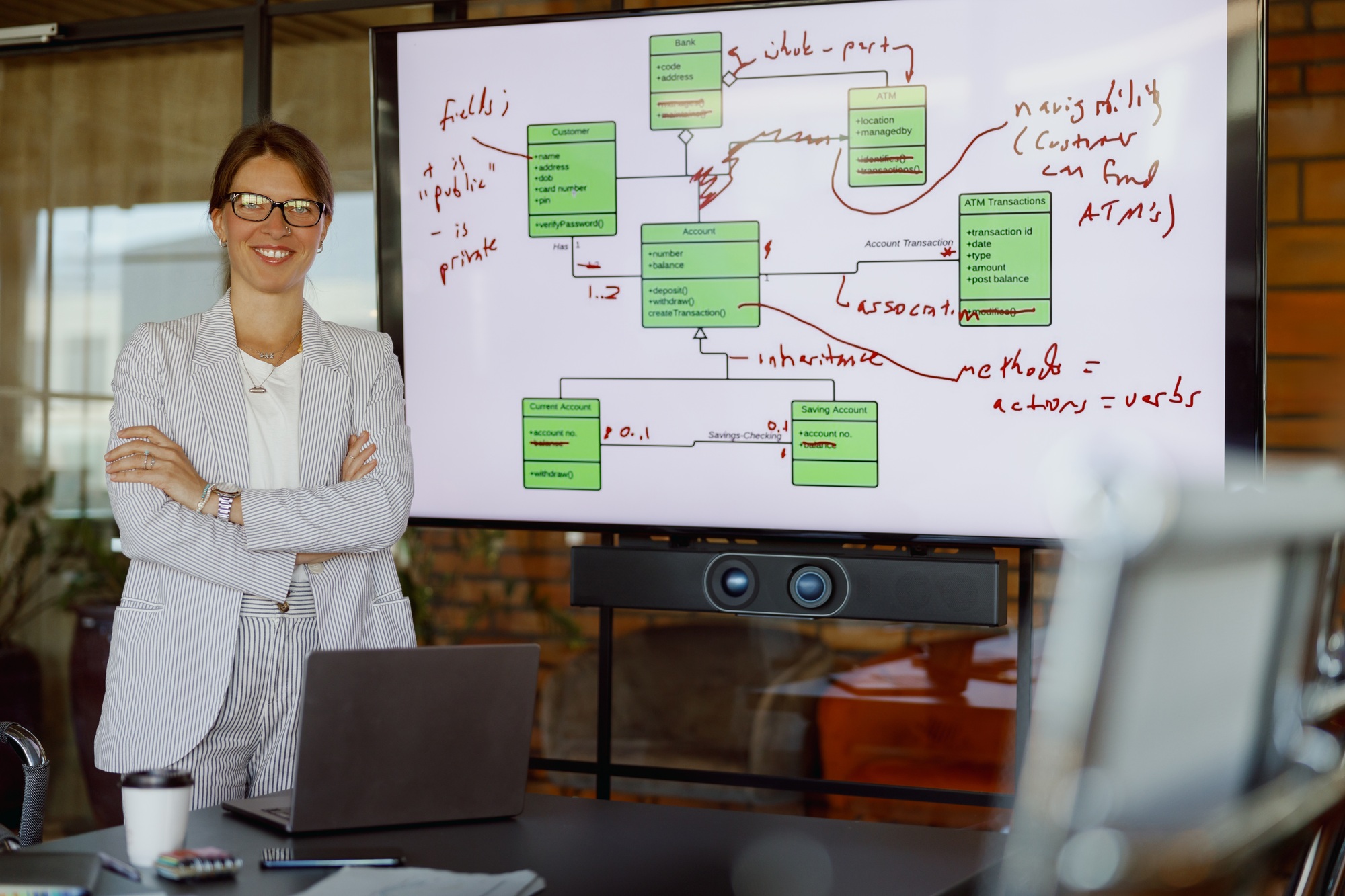 A woman is working indoors