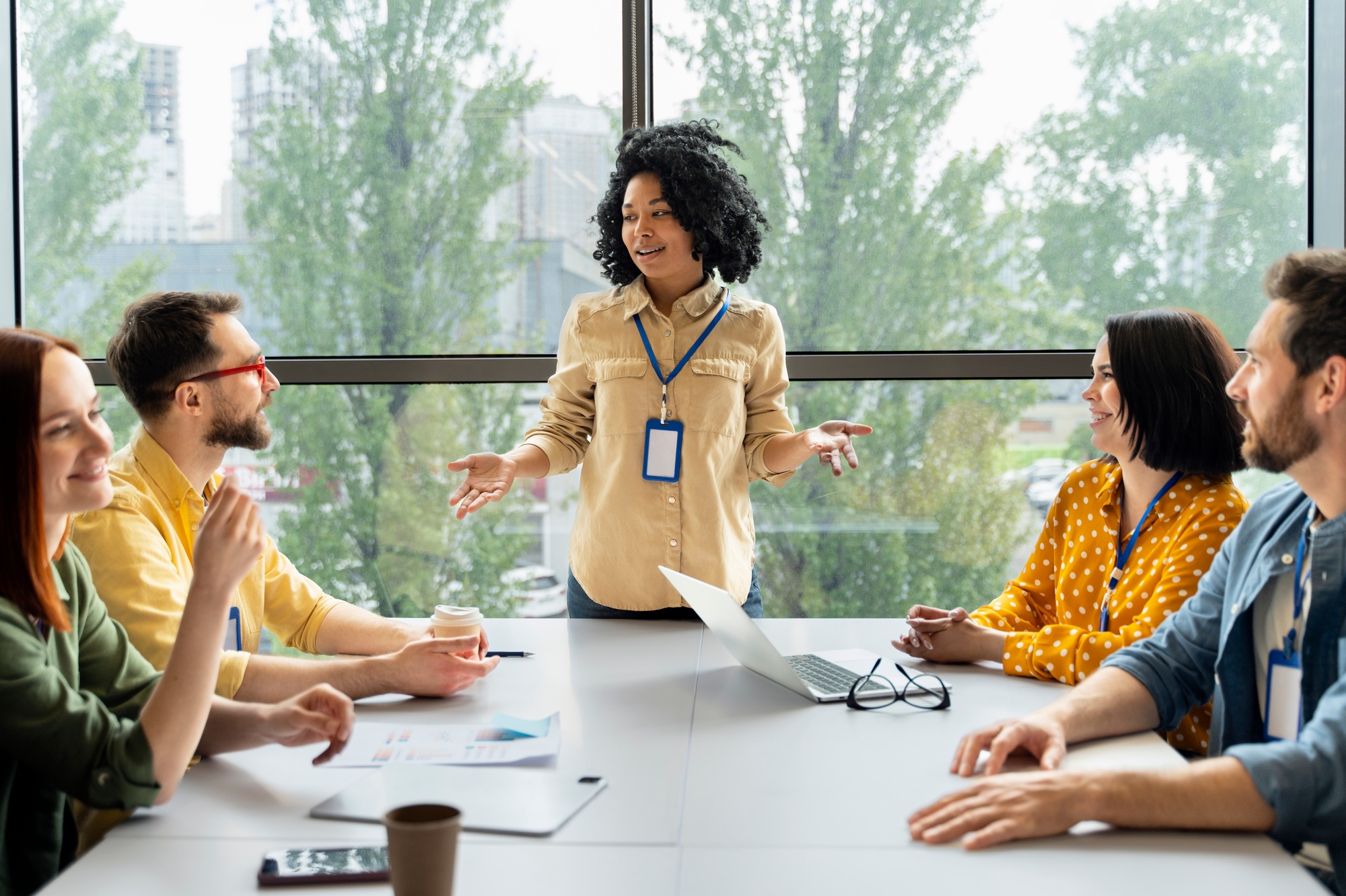 African American businesswoman shares plans and strategy for business development and sales growth