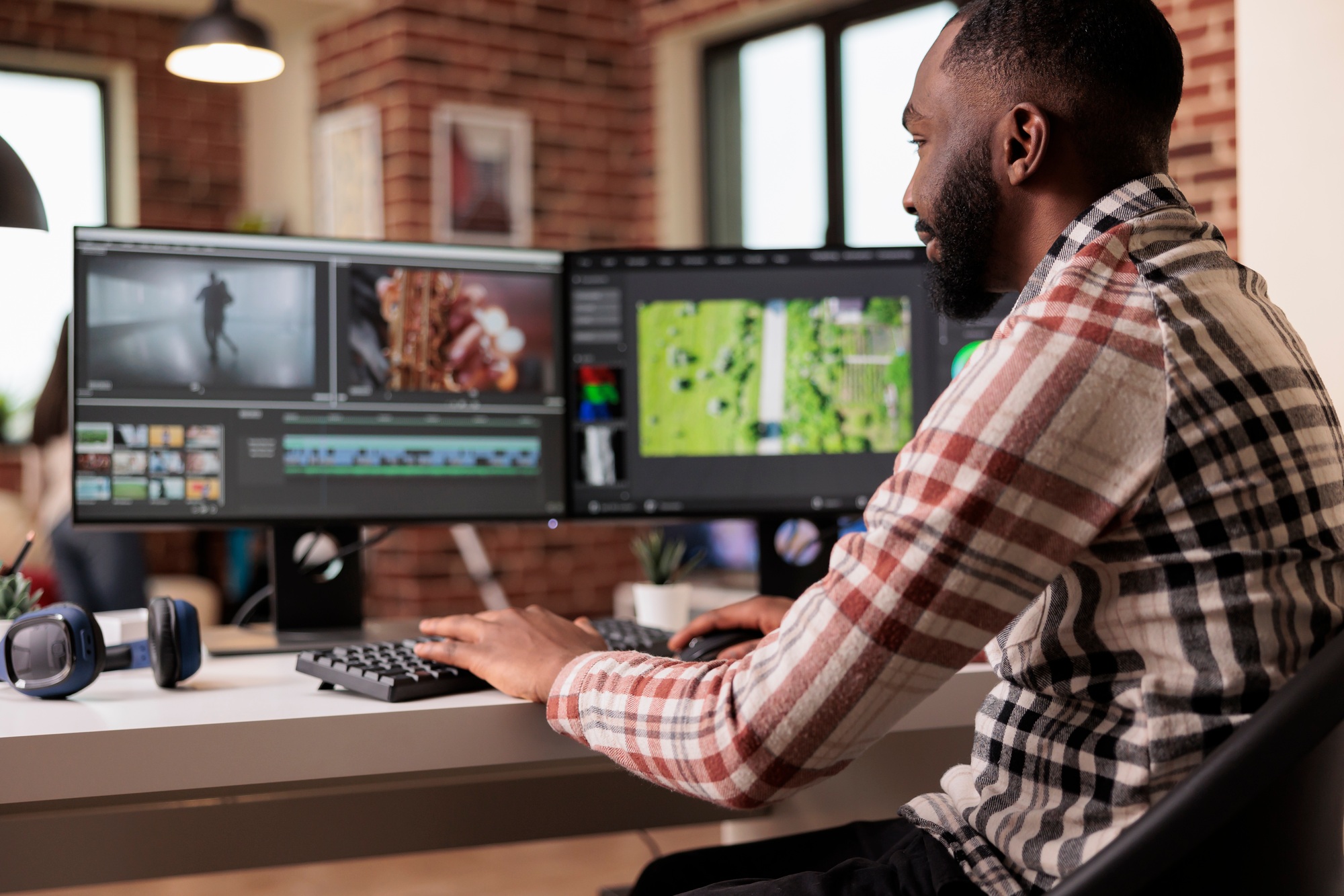 African american filmmaker creating video footage