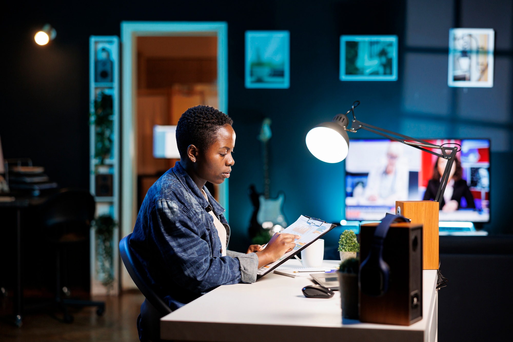 African american woman analyzing financial growth