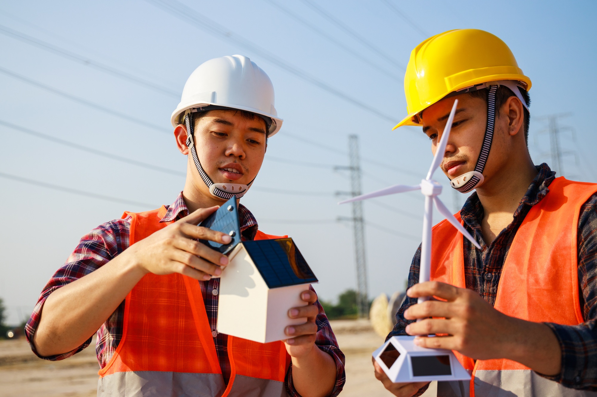 Asian engineer, foreman. Teamwork, Leadership concept