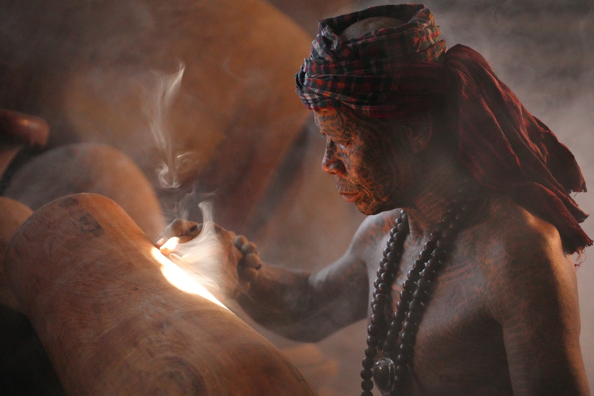 Asian village lifestyle, moment a man making and crafting handmade wood