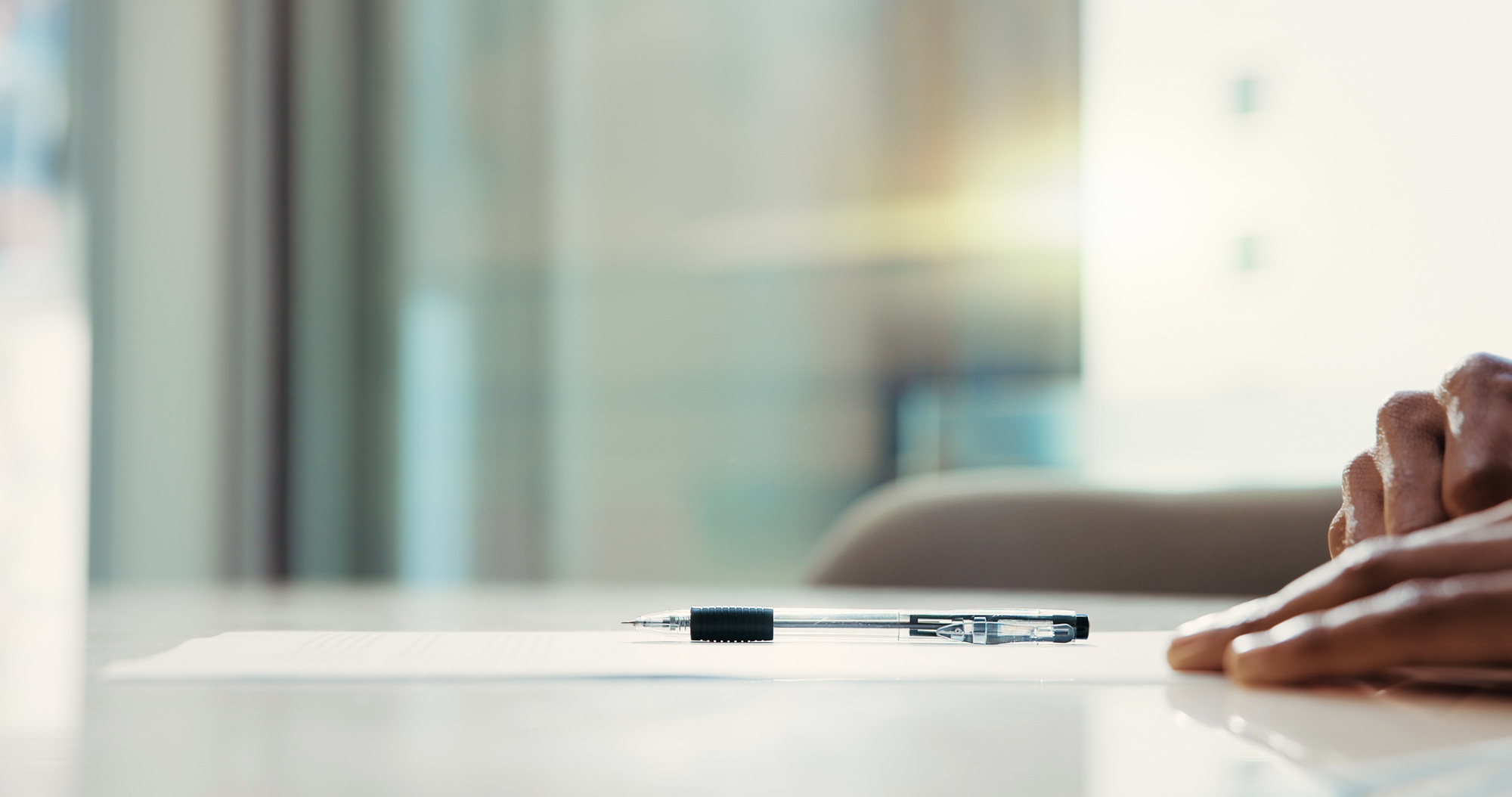 Business document, hands and contract with pen for signature agreement, registration or policy info