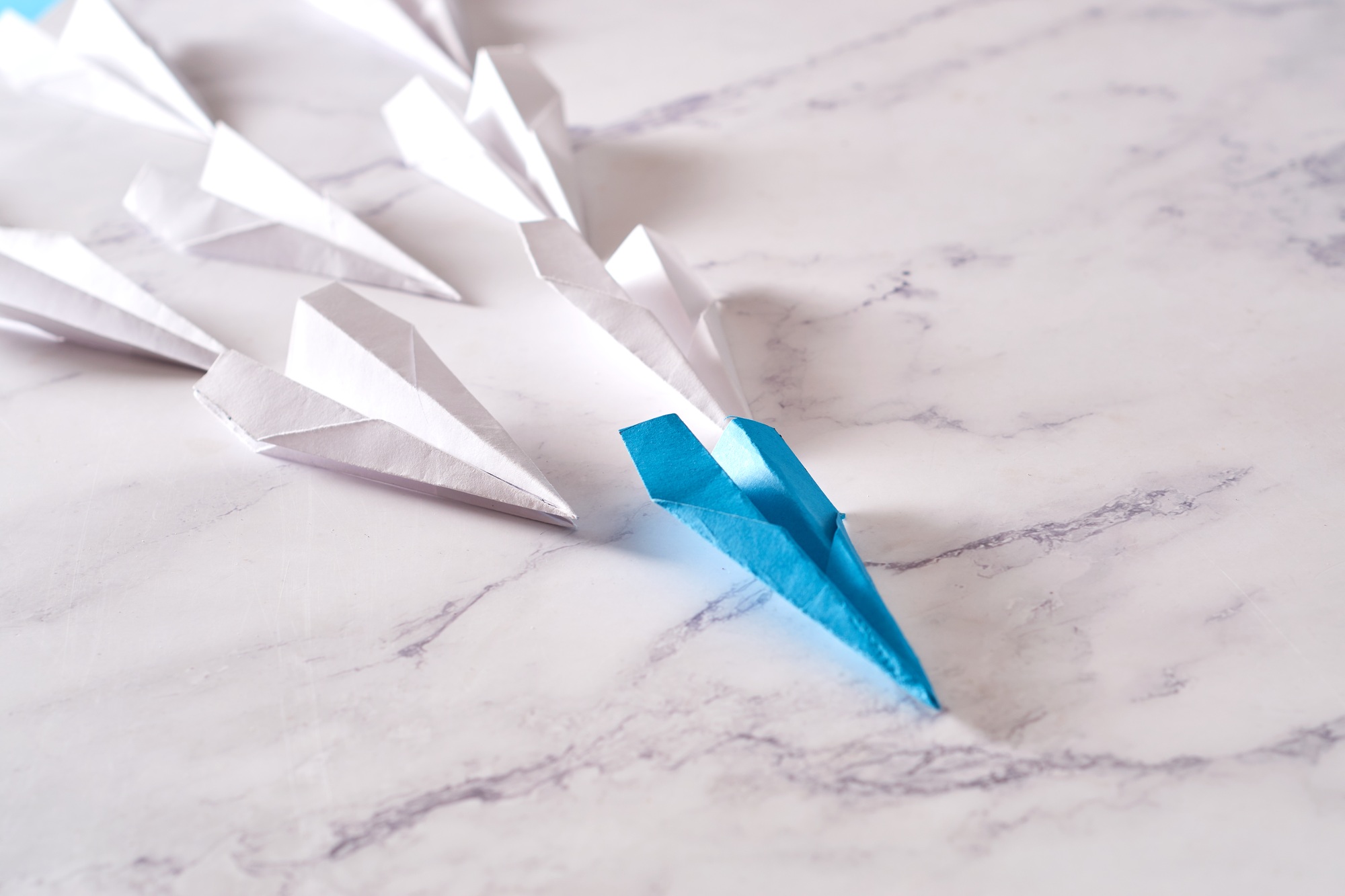 Business leadership ,financial concept. Blue paper plane leadership
