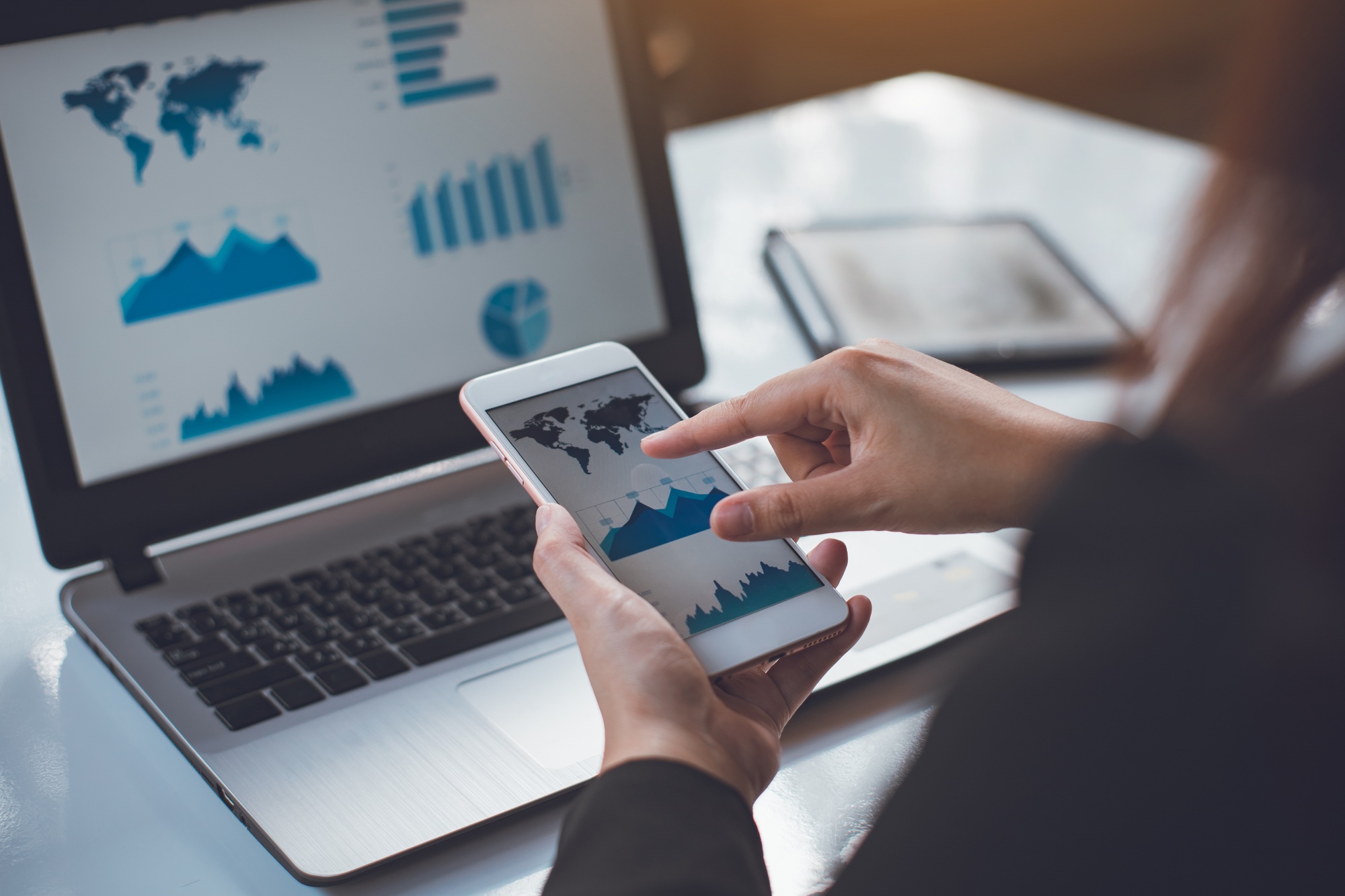 Business woman analysis financial and taxes of company