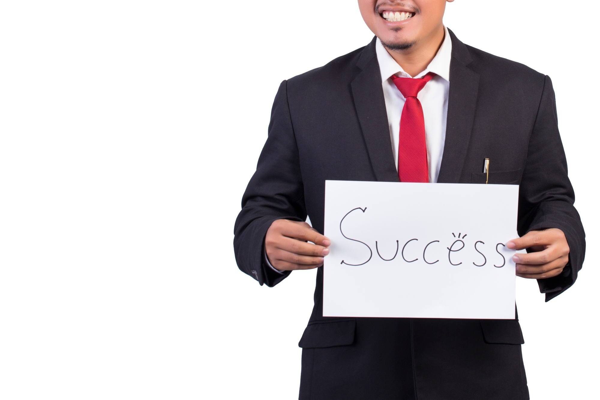 Businessman hold a sign. success overcoming problems and challenges and positive attitude