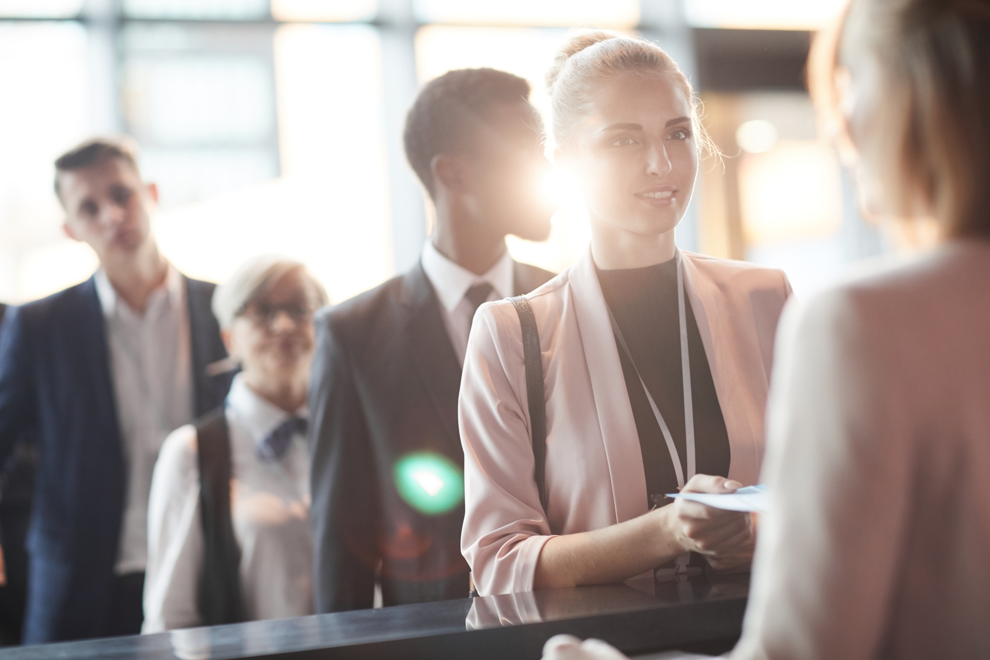 Businesswoman registering at office
