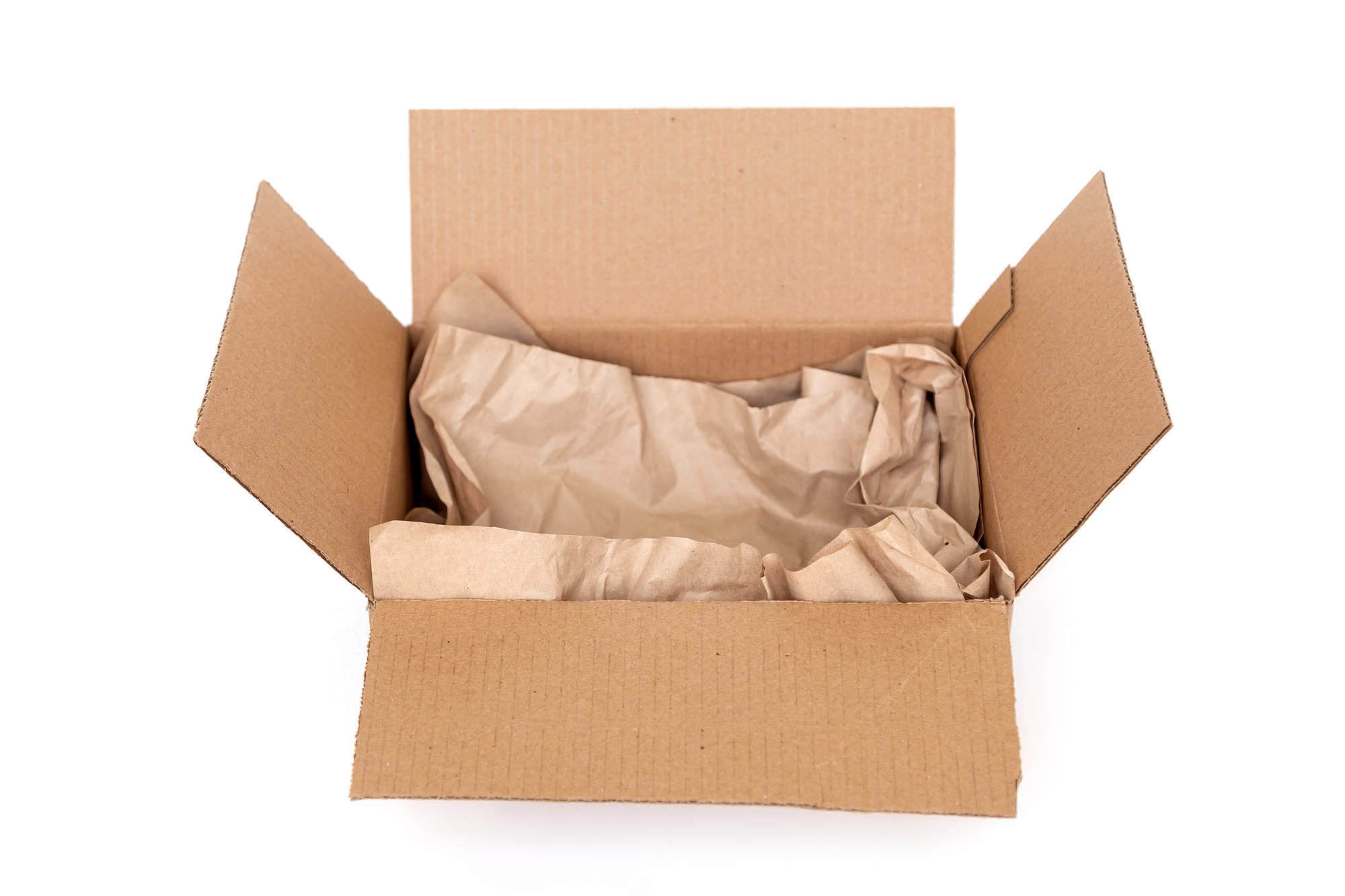Cardboard box isolated on white background, recycling concept, eco-friendly packaging