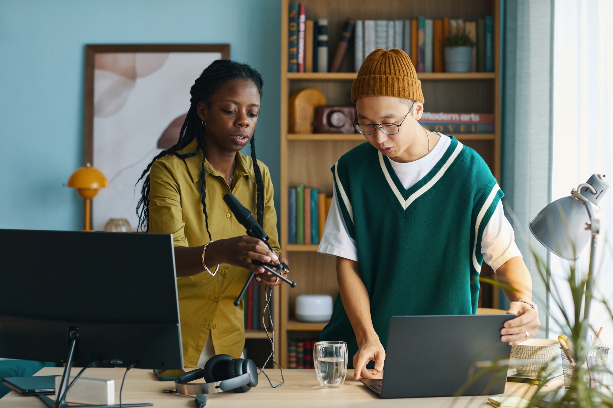 Collaborating in Modern Home Office Setting